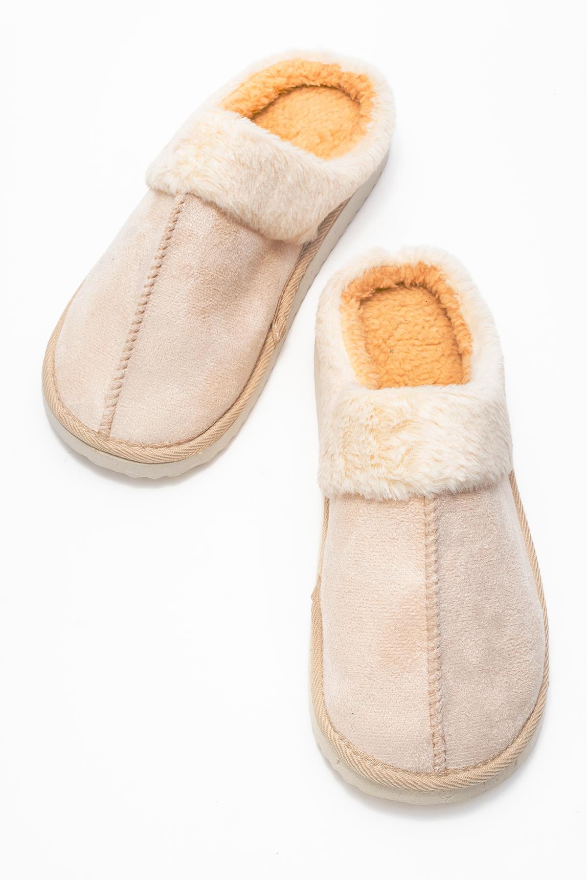 Kadın Arkası Açık Tüylü Ev Terliği;KREM - Görsel 6