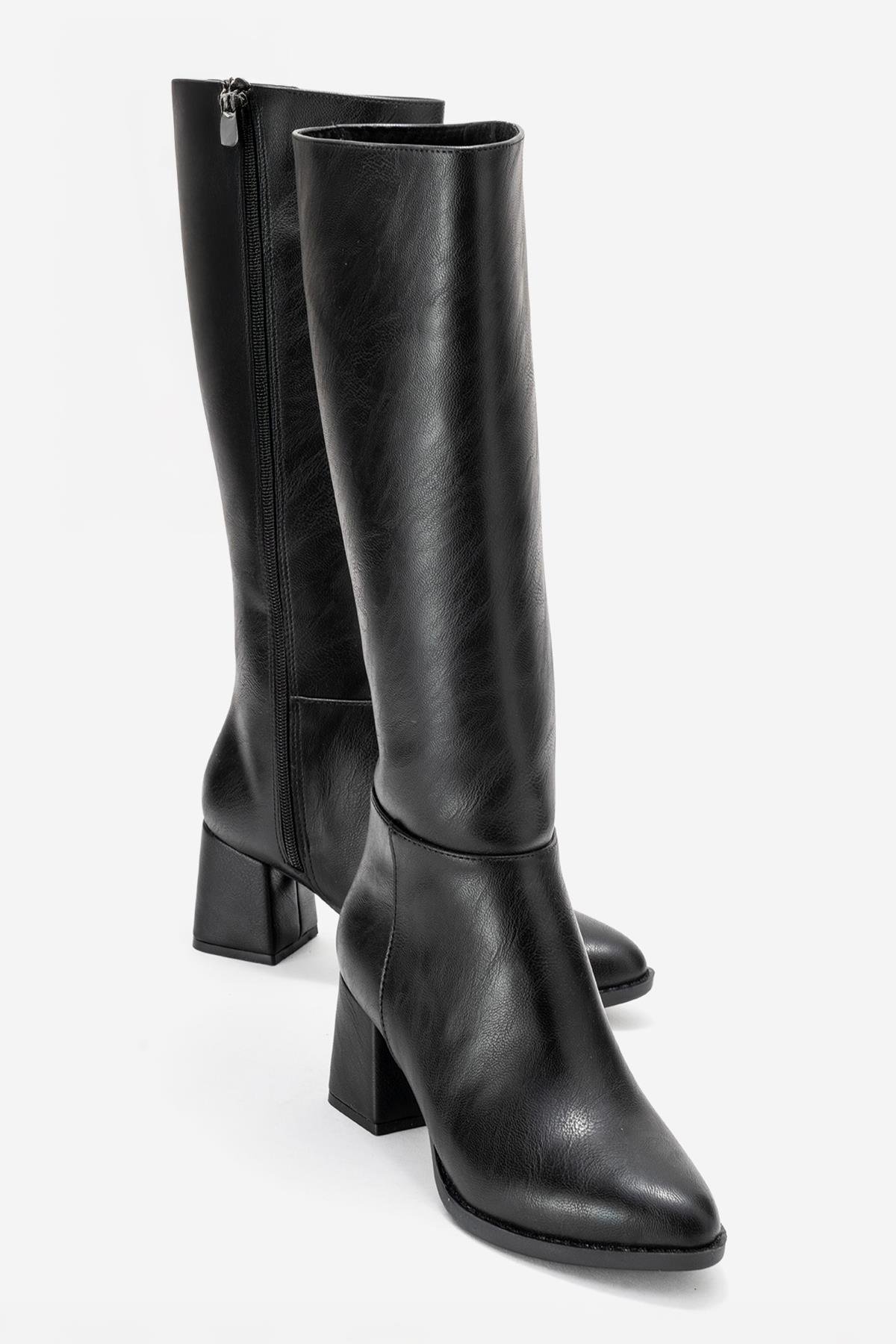 Sade Sivri Burunlu Topuklu Kadın Çizme SİYAH CİLT - Görsel 2