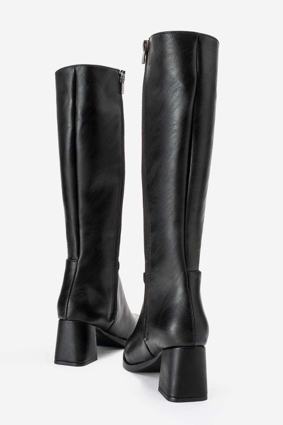 Sade Sivri Burunlu Topuklu Kadın Çizme SİYAH CİLT - Görsel 5