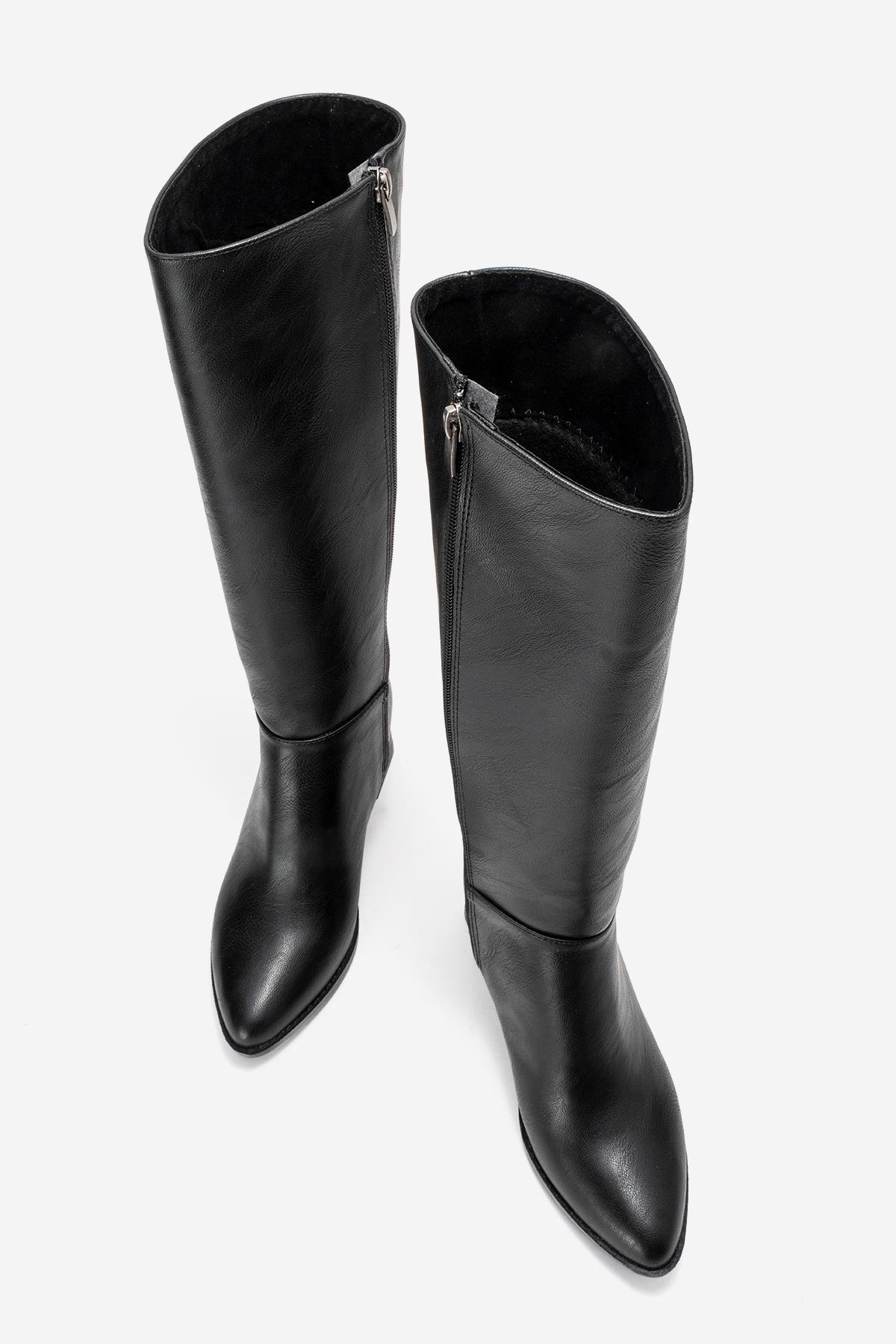 Sade Sivri Burunlu Topuklu Kadın Çizme SİYAH CİLT - Görsel 6