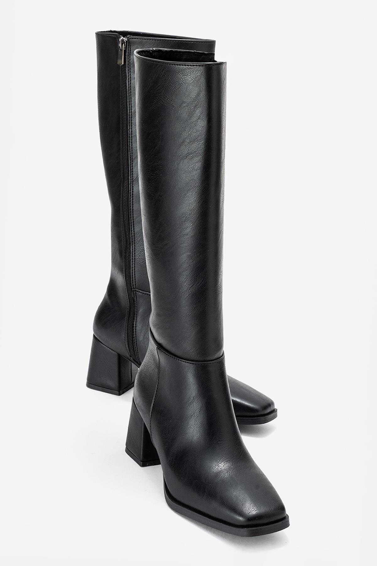 Sade Küt Burunlu Topuklu Kadın Çizme SİYAH CİLT - Görsel 2