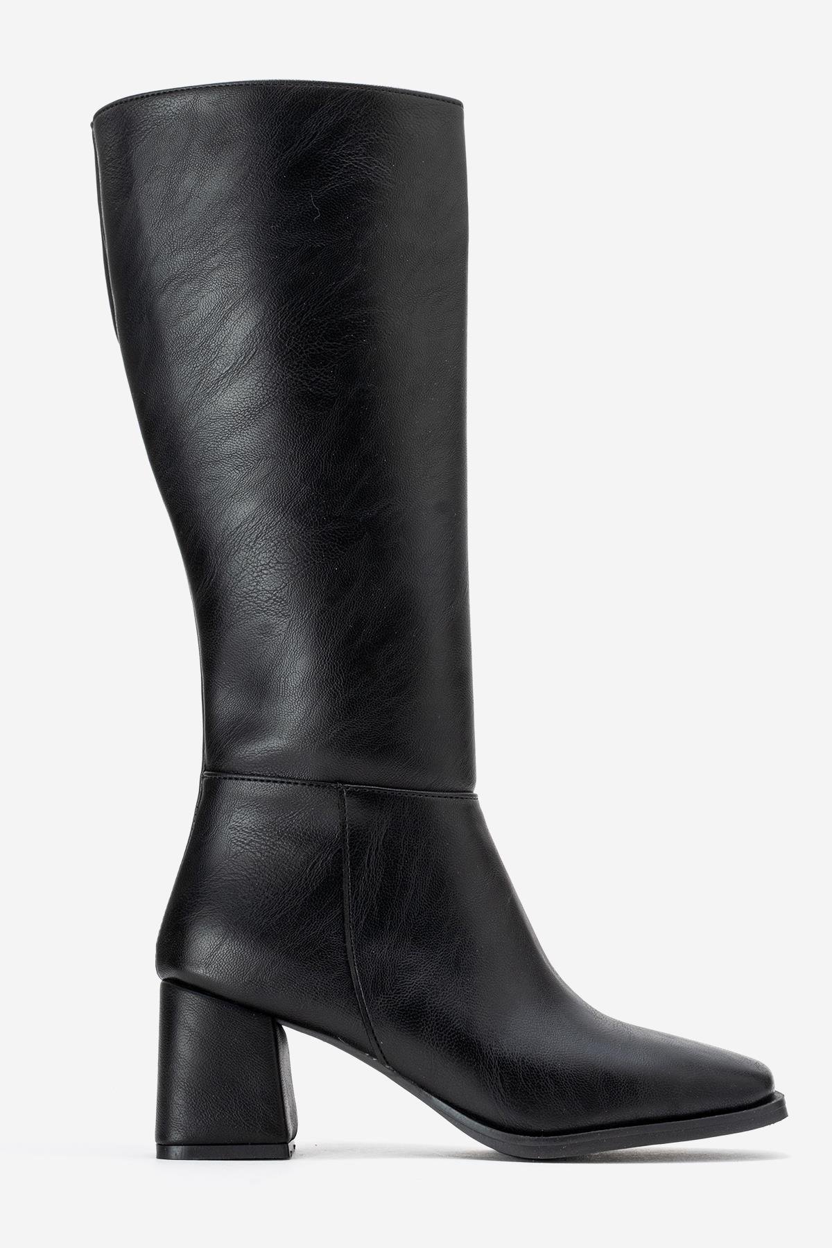 Sade Küt Burunlu Topuklu Kadın Çizme SİYAH CİLT - Görsel 4