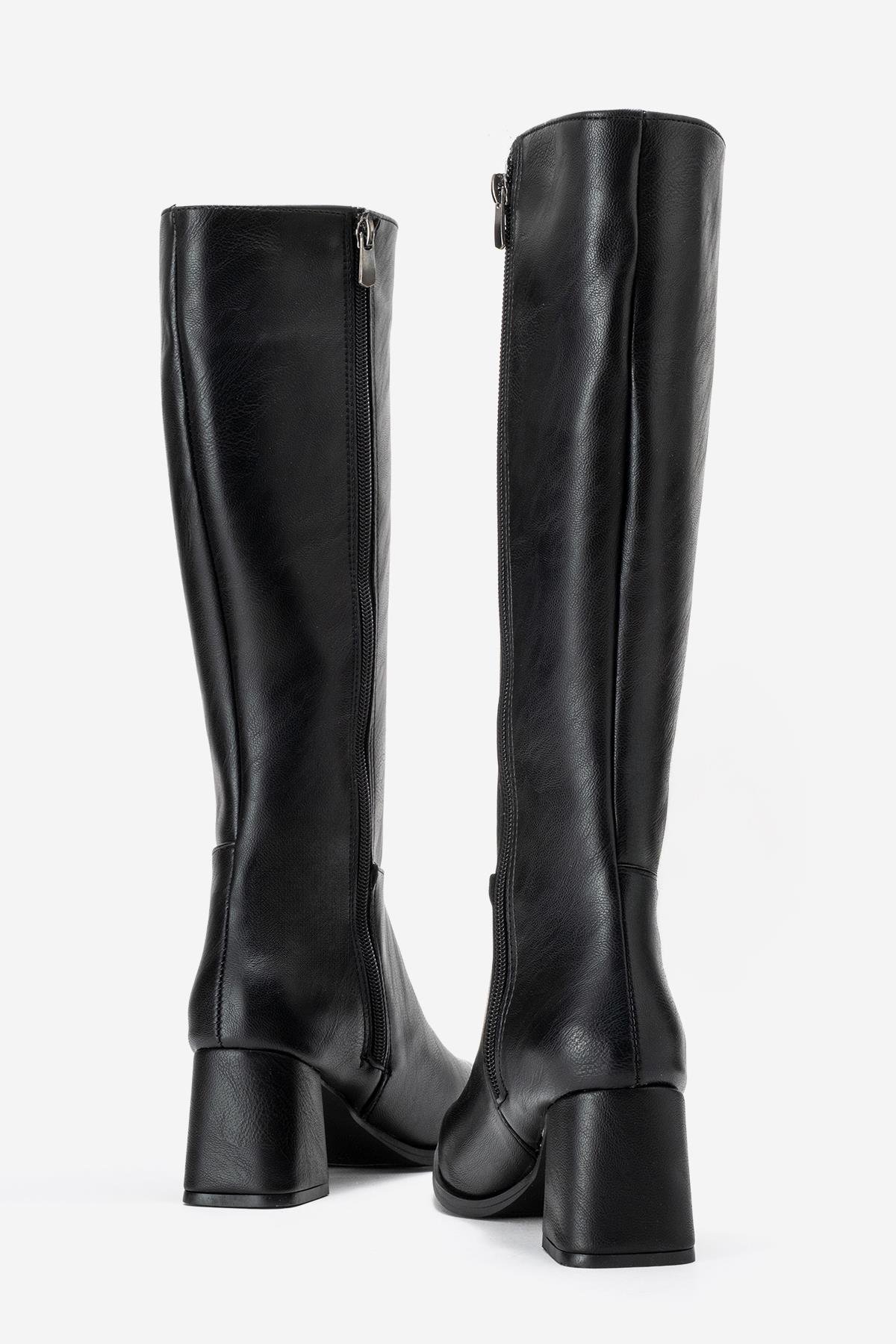 Sade Küt Burunlu Topuklu Kadın Çizme SİYAH CİLT - Görsel 7