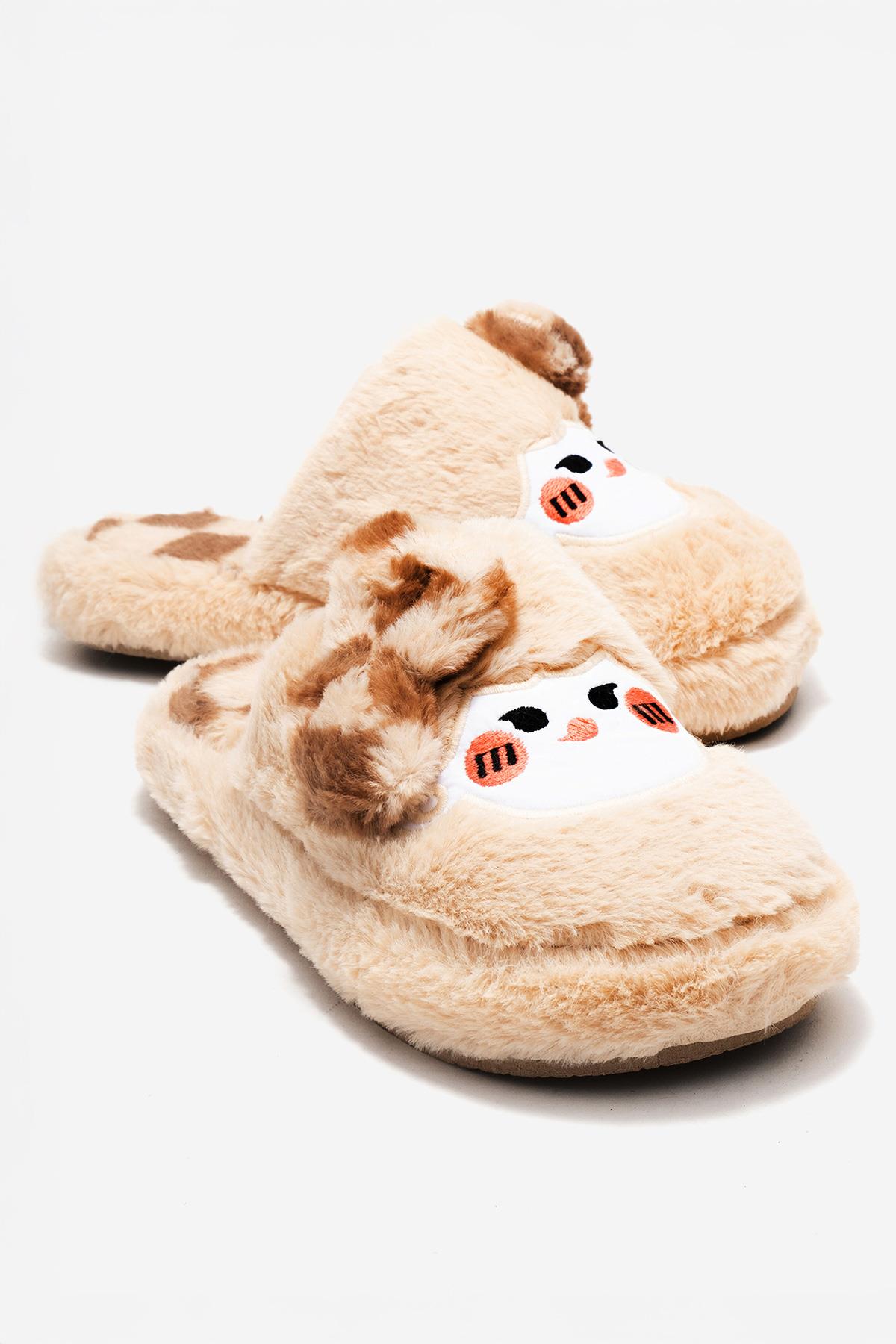 Kadın Önü Kapalı Papyonlu Ev Terliği KREM - Görsel 2