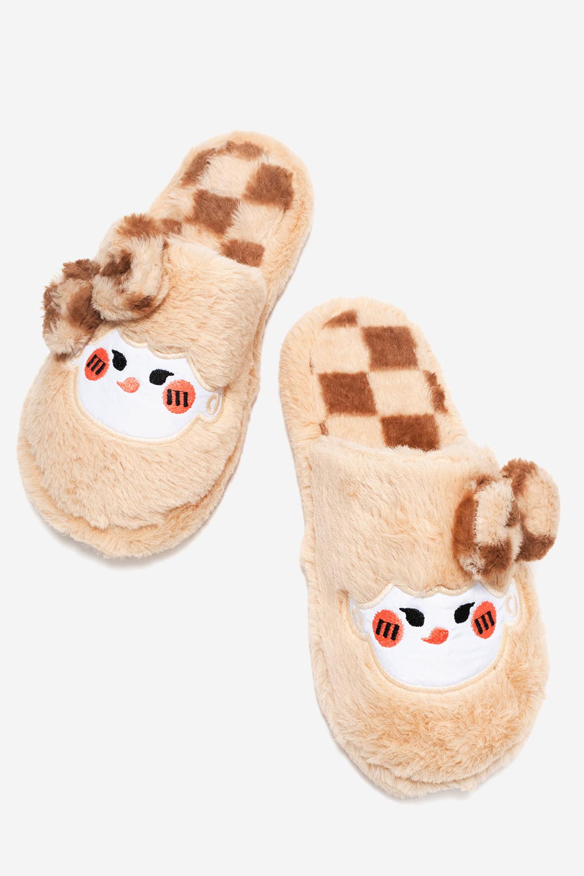 Kadın Önü Kapalı Papyonlu Ev Terliği KREM - Görsel 6