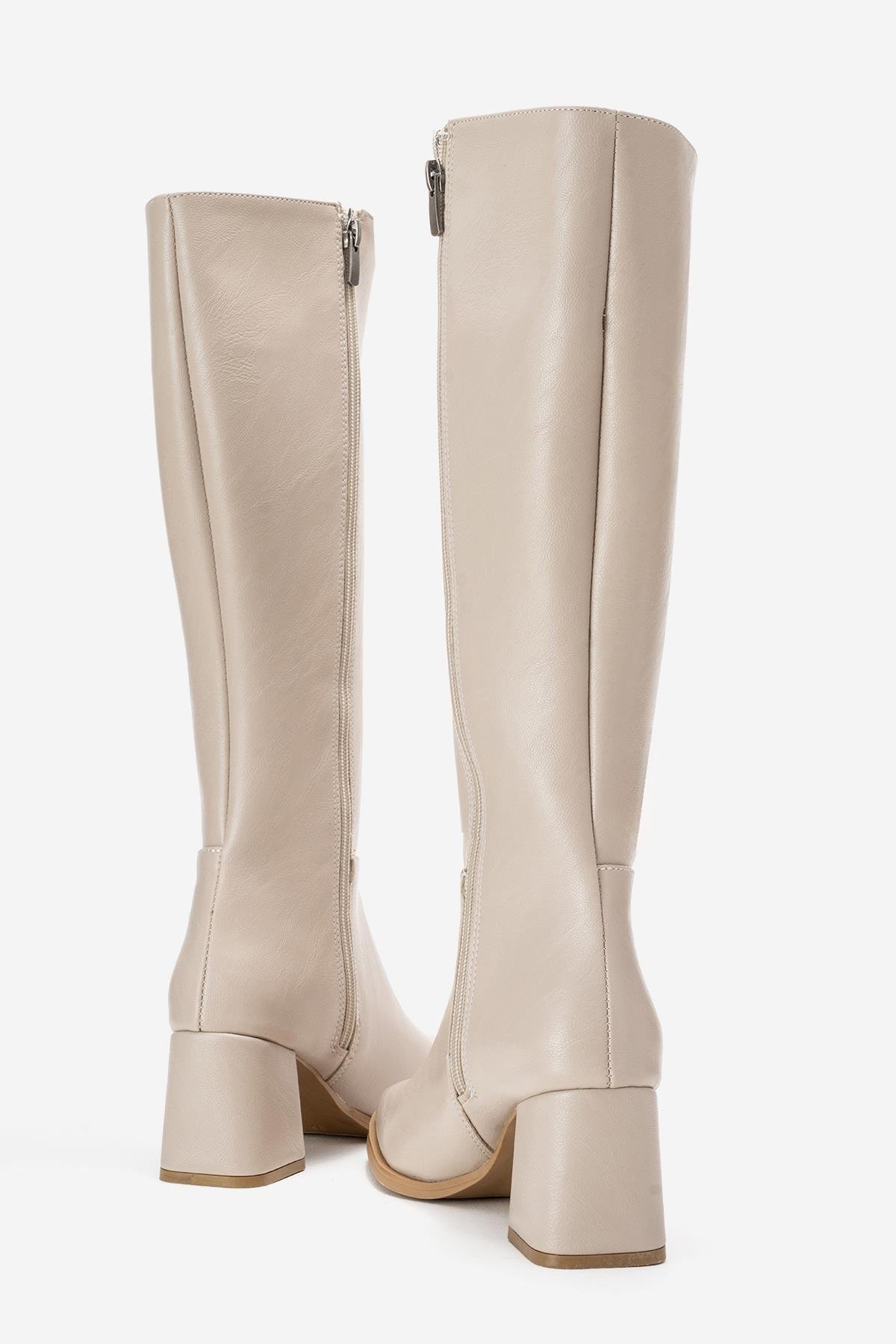 Sade Küt Burunlu Topuklu Kadın Çizme BEJ CİLT - Görsel 7