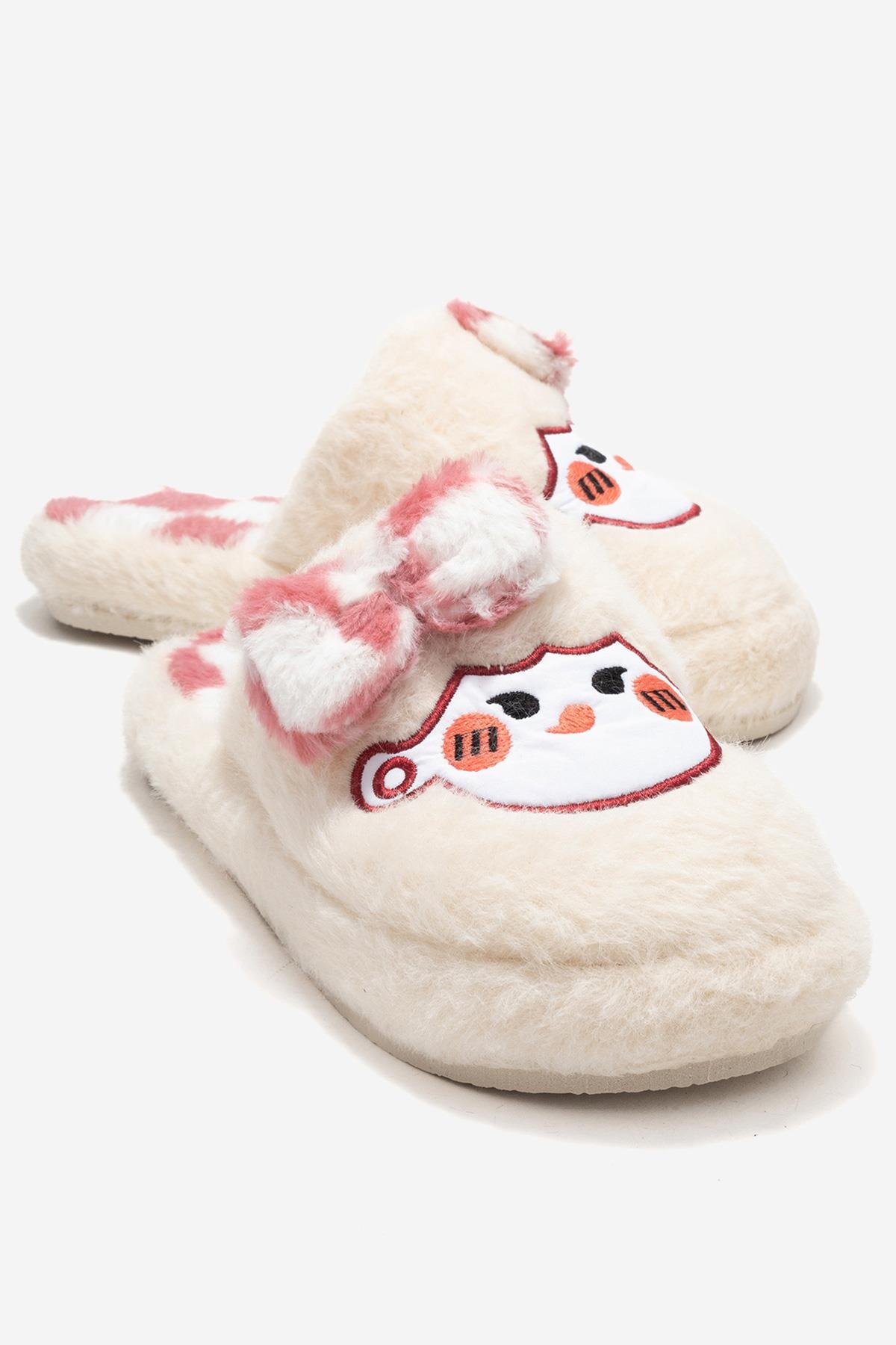 Kadın Önü Kapalı Papyonlu Ev Terliği KIRIK BEYAZ - Görsel 2