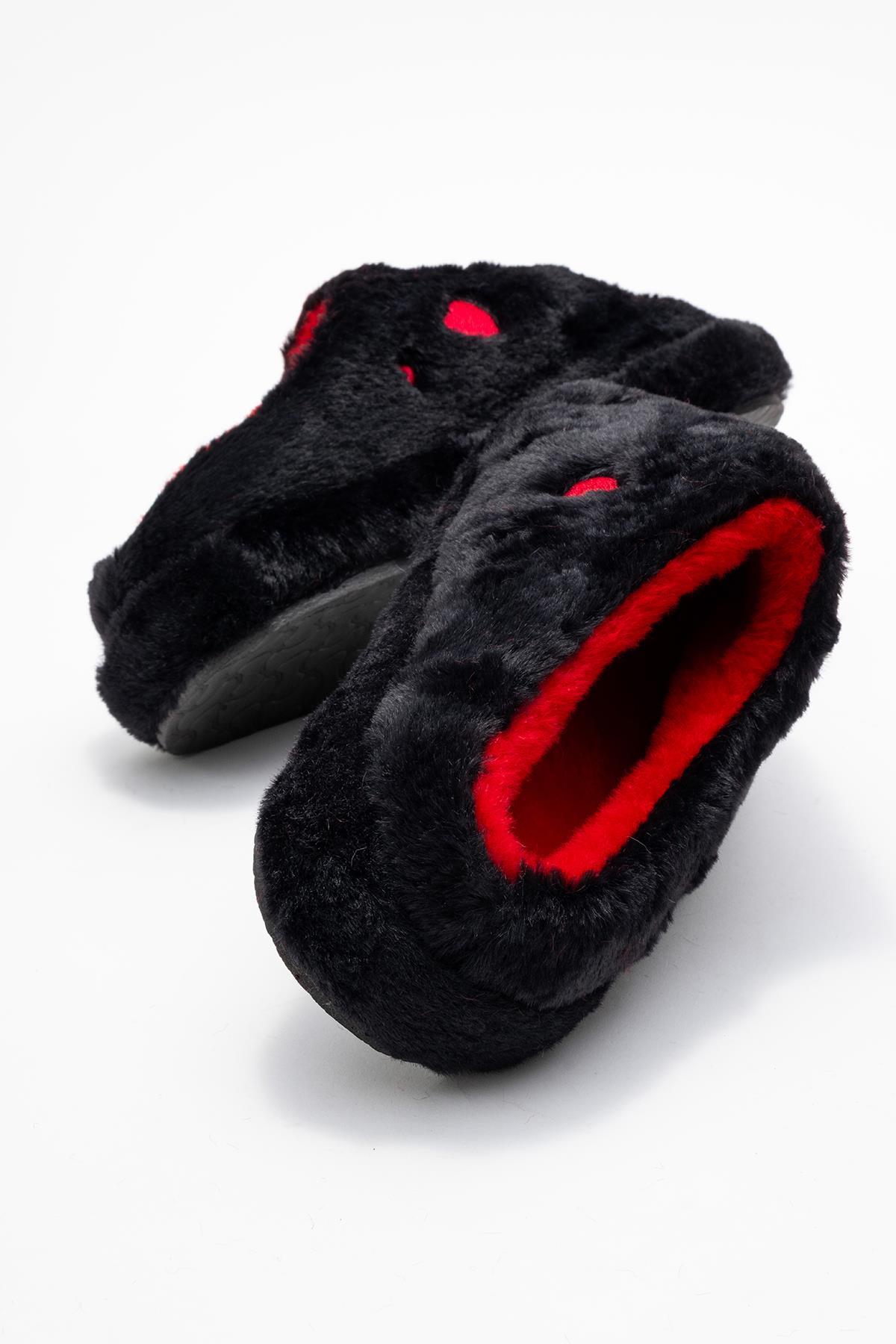 Kadın Arkası Açık Kalpli Tüylü Ev Terliği; SİYAH - Görsel 5