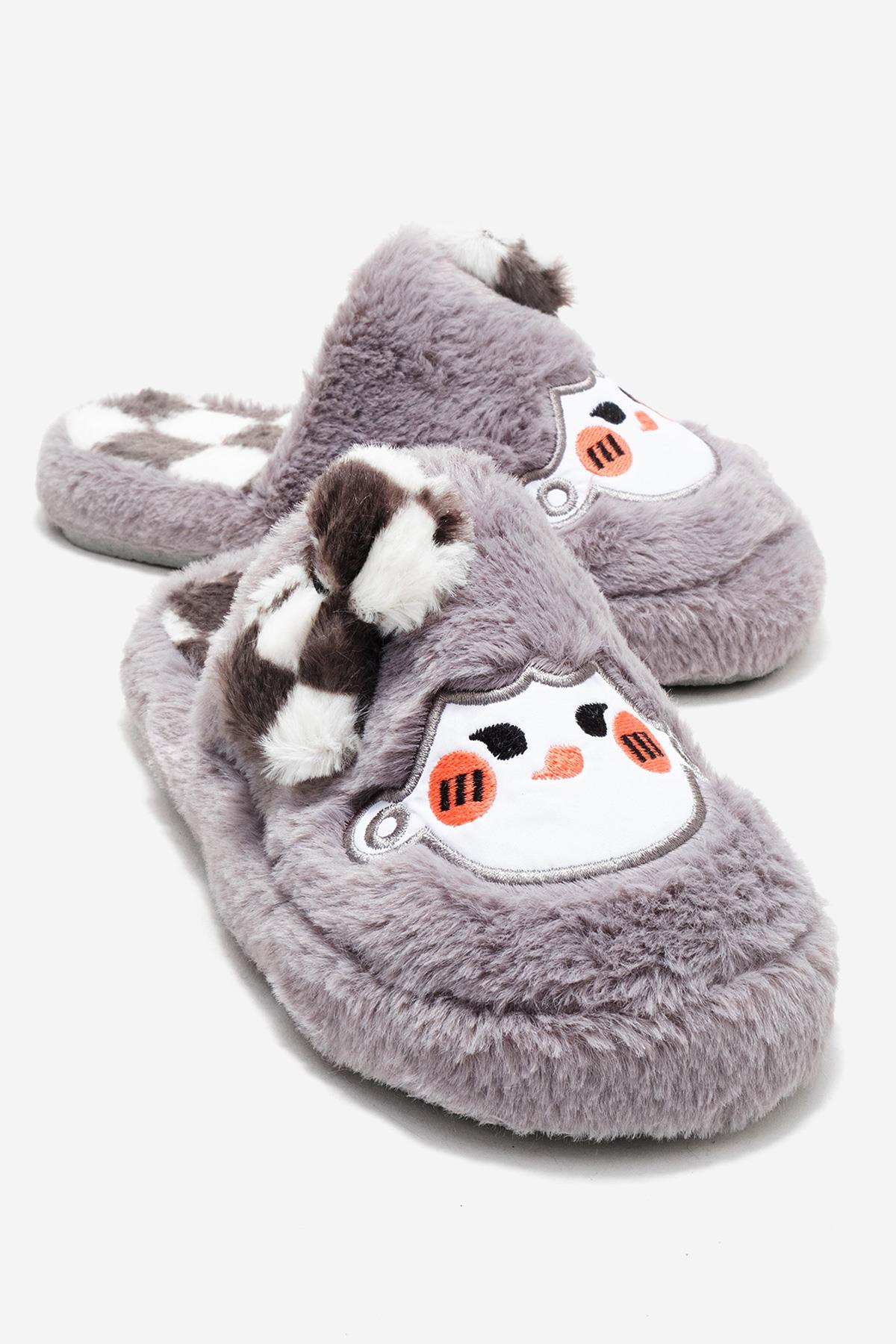 Kadın Önü Kapalı Papyonlu Ev Terliği GRİ - Görsel 2