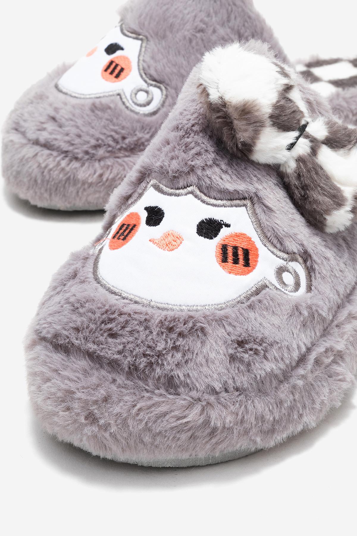 Kadın Önü Kapalı Papyonlu Ev Terliği GRİ - Görsel 4