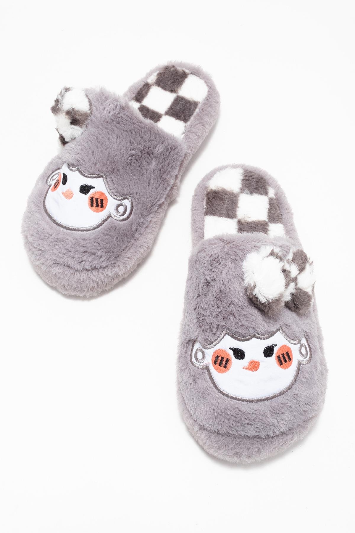 Kadın Önü Kapalı Papyonlu Ev Terliği GRİ - Görsel 6