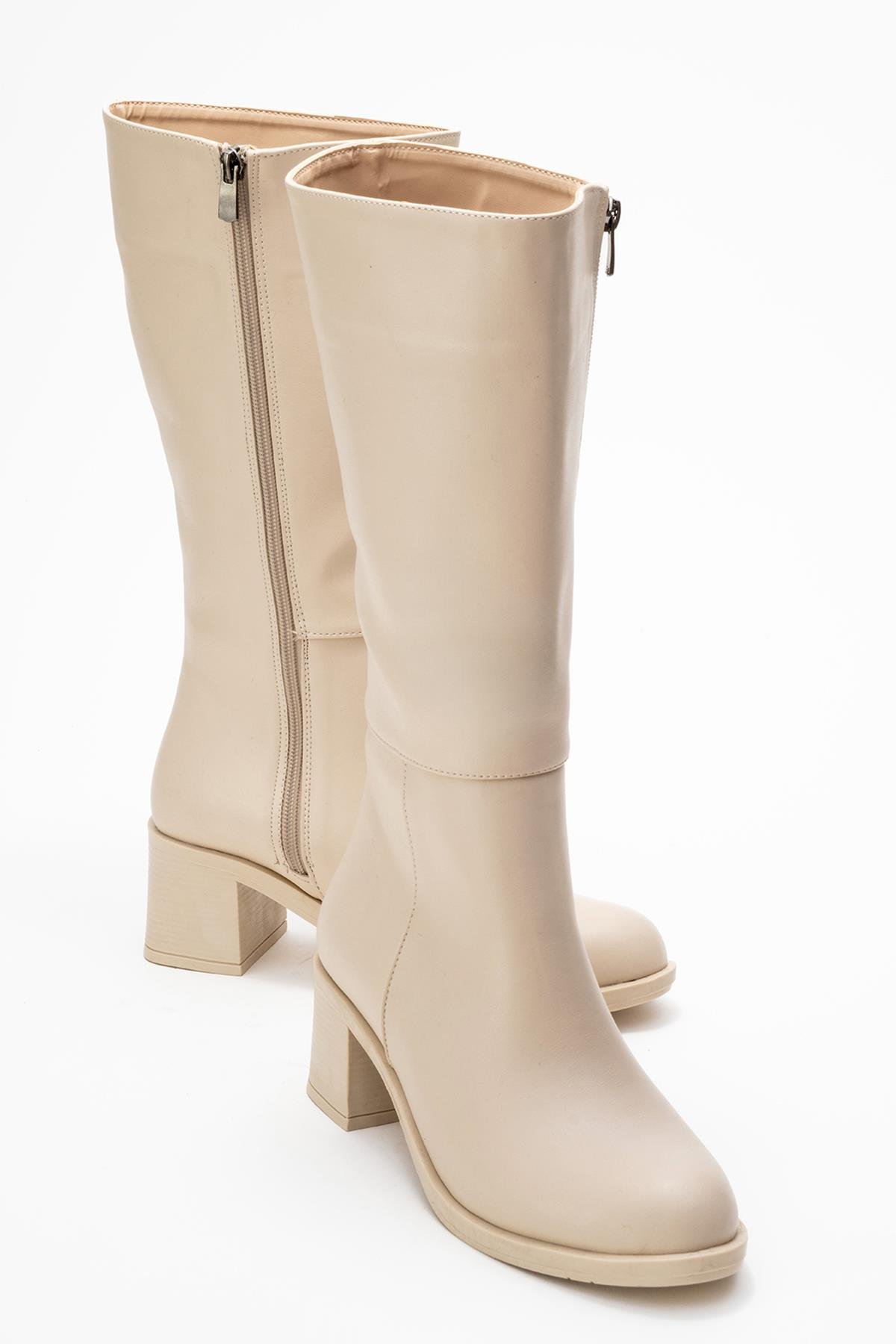 Topuklu Kadın Çizme BEJ CİLT - Görsel 2