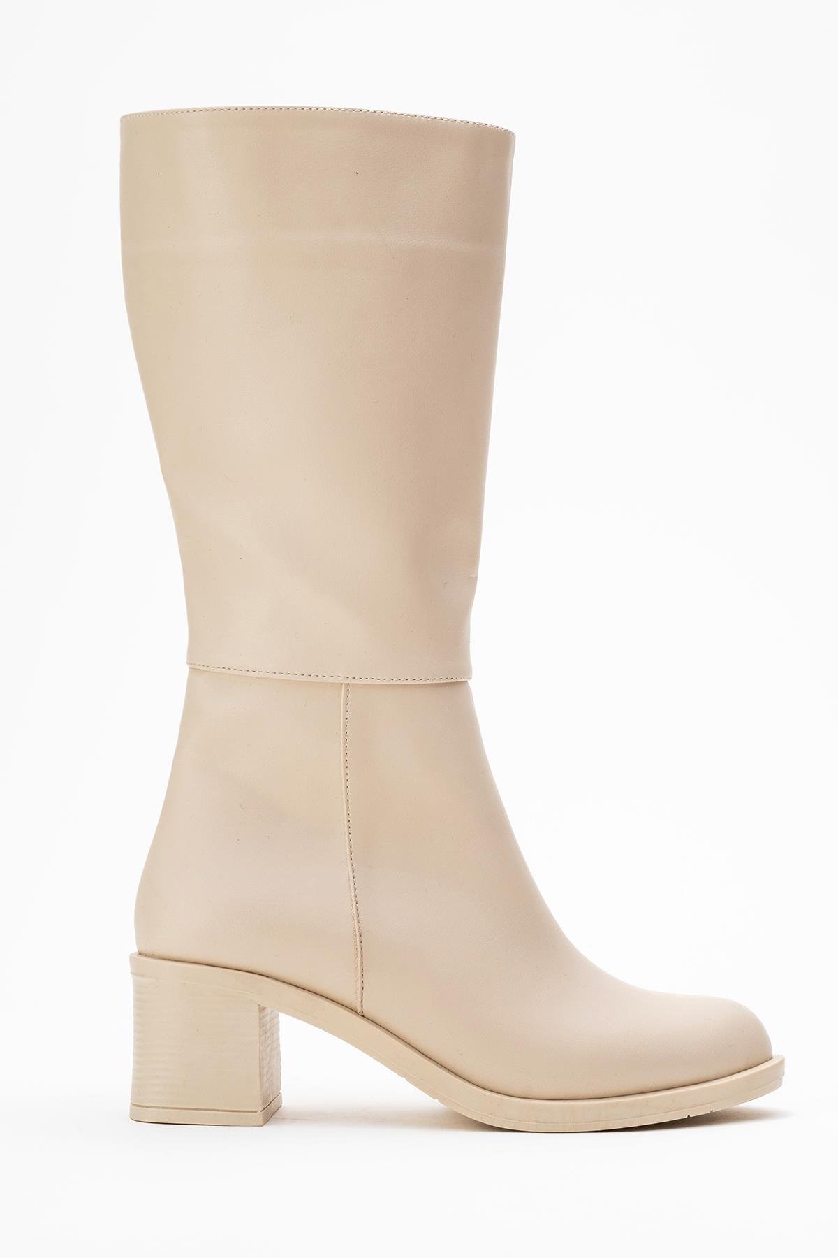 Topuklu Kadın Çizme BEJ CİLT - Görsel 3