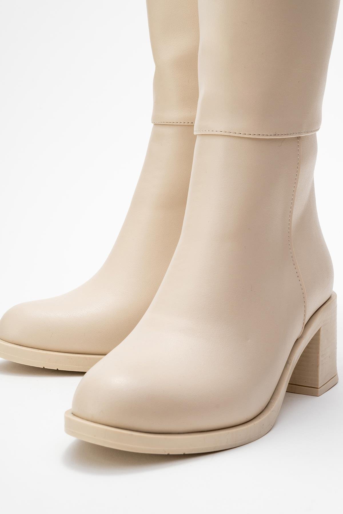 Topuklu Kadın Çizme BEJ CİLT - Görsel 4