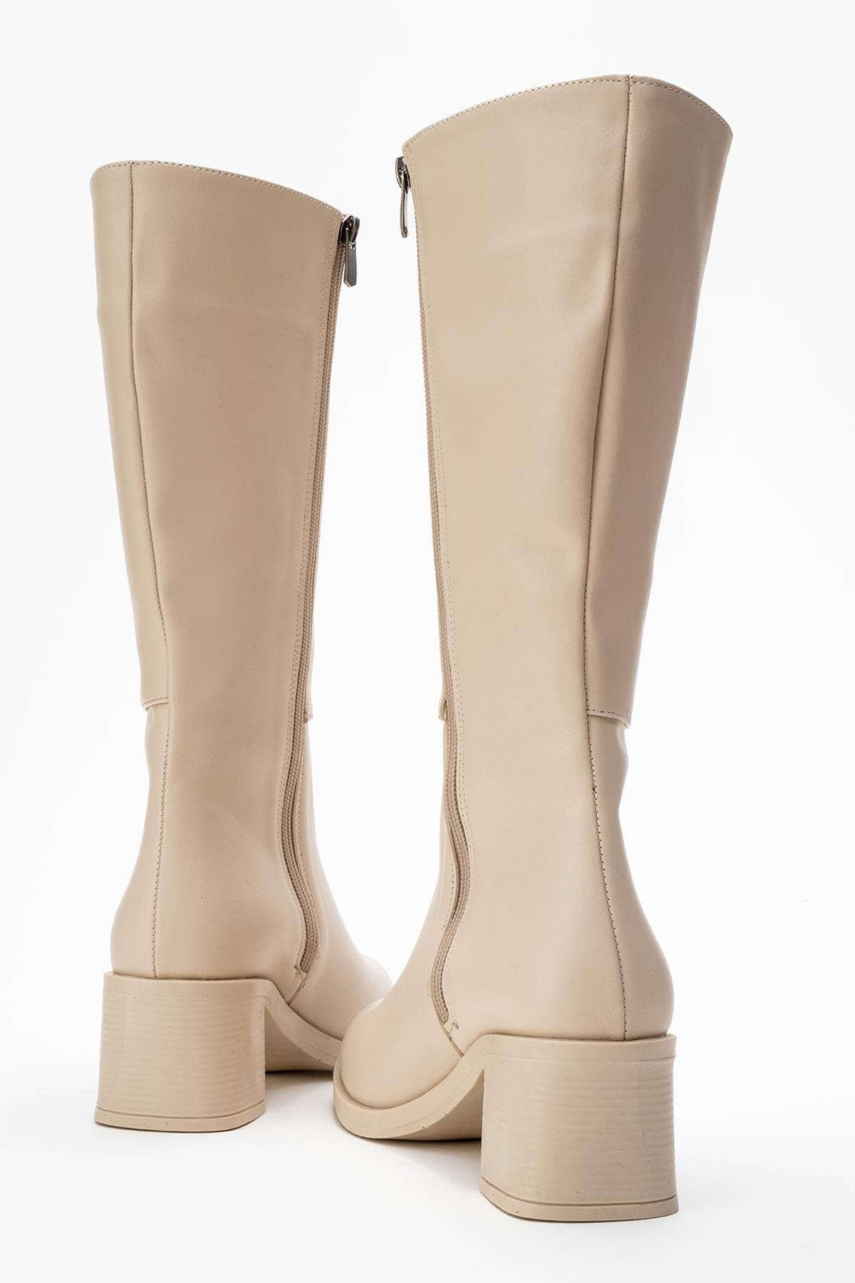 Topuklu Kadın Çizme BEJ CİLT - Görsel 5