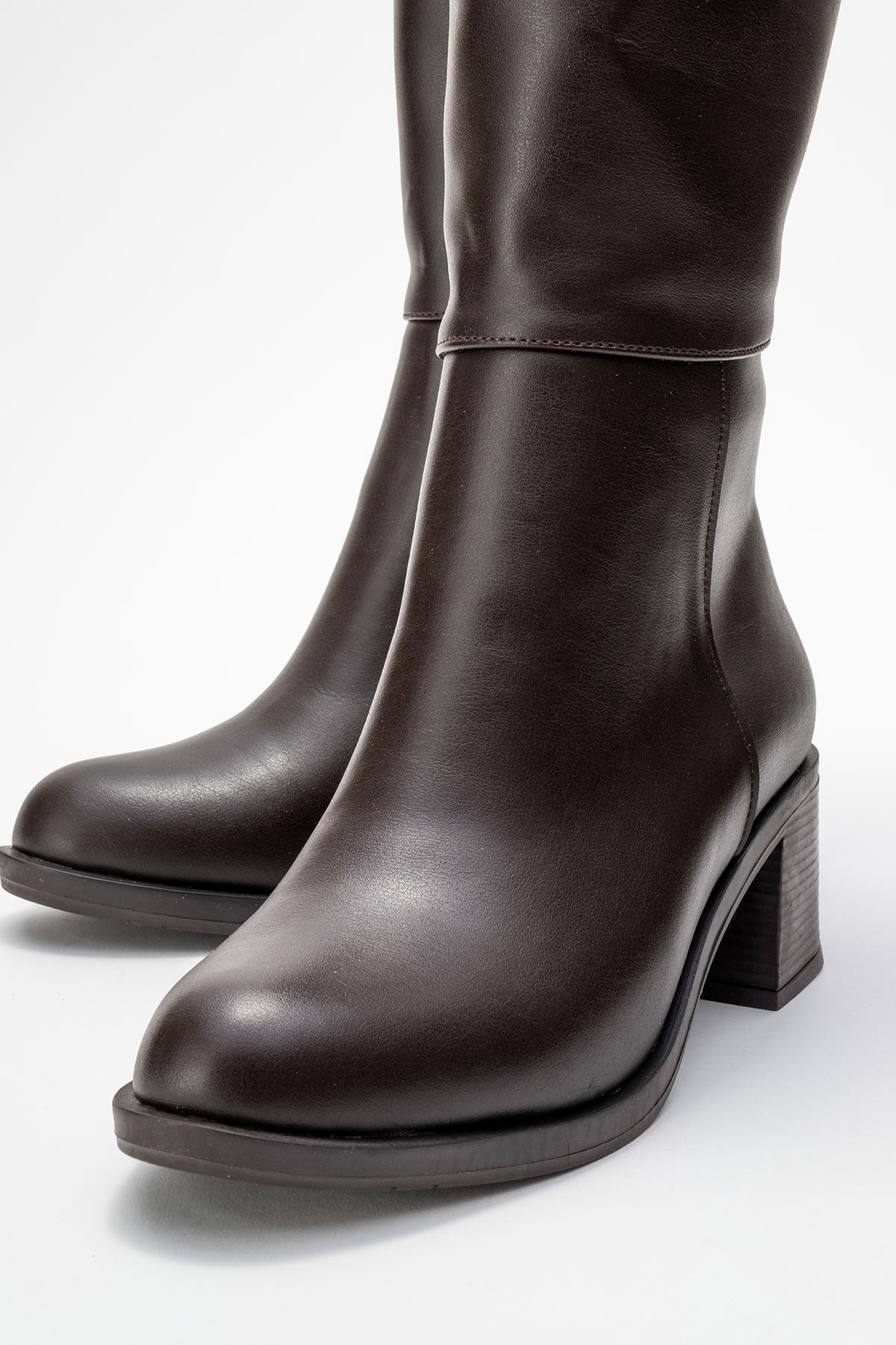 Topuklu Kadın Çizme KAHVE CİLT - Görsel 4