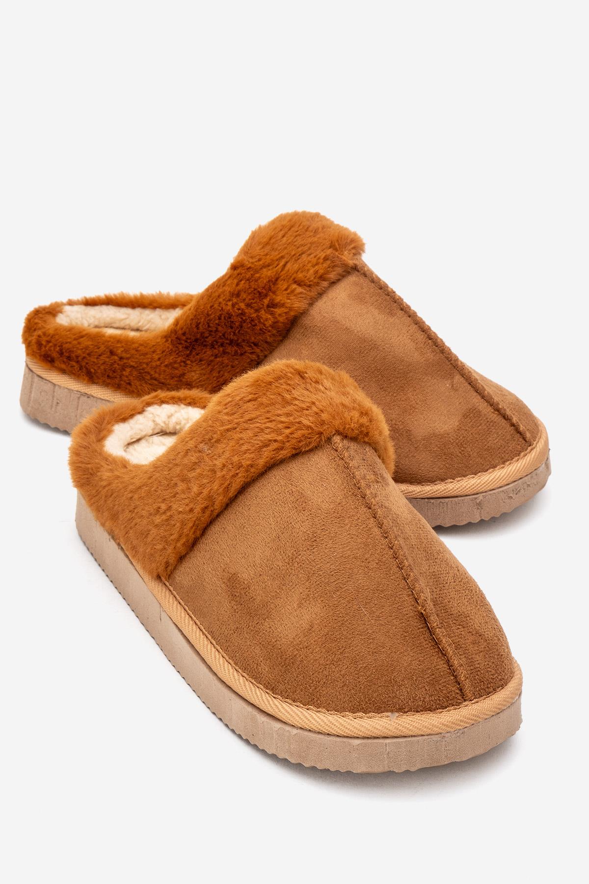 Kadın Arkası Açık Tüylü Ev Terliği TABA - Görsel 2