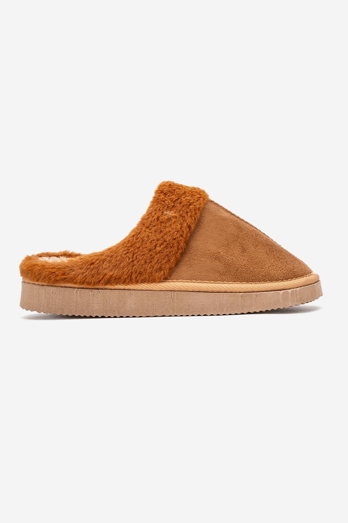 Kadın Arkası Açık Tüylü Ev Terliği TABA - Görsel 3