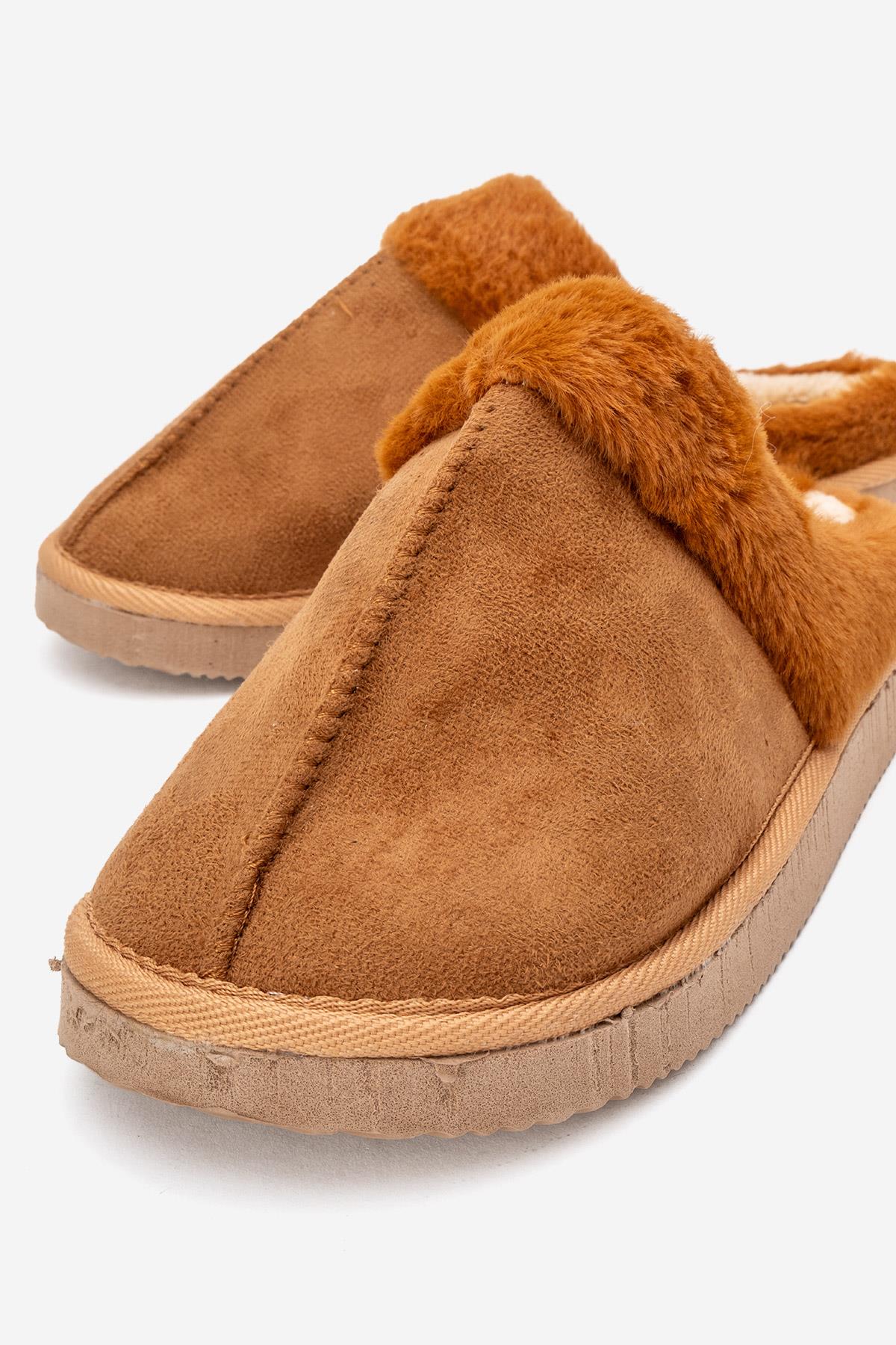 Kadın Arkası Açık Tüylü Ev Terliği TABA - Görsel 4