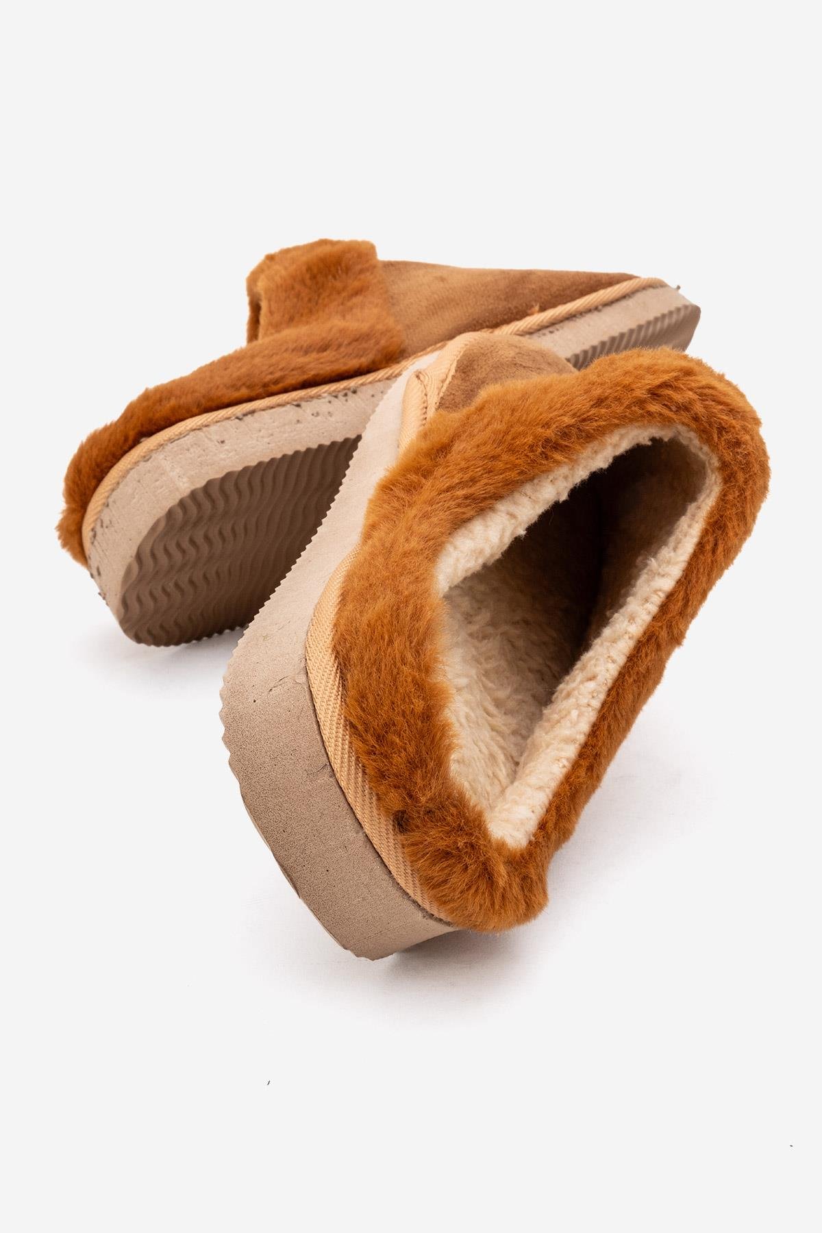 Kadın Arkası Açık Tüylü Ev Terliği TABA - Görsel 5