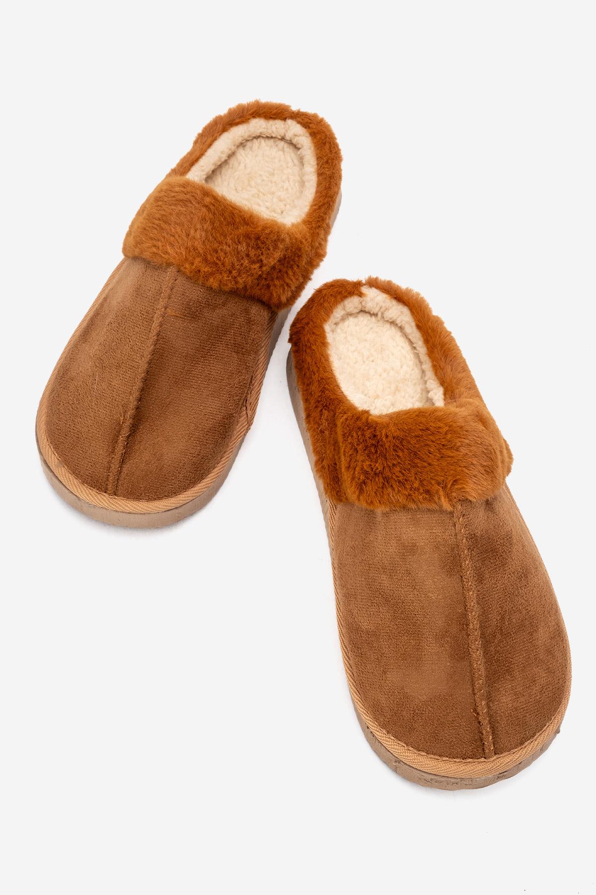 Kadın Arkası Açık Tüylü Ev Terliği TABA - Görsel 6