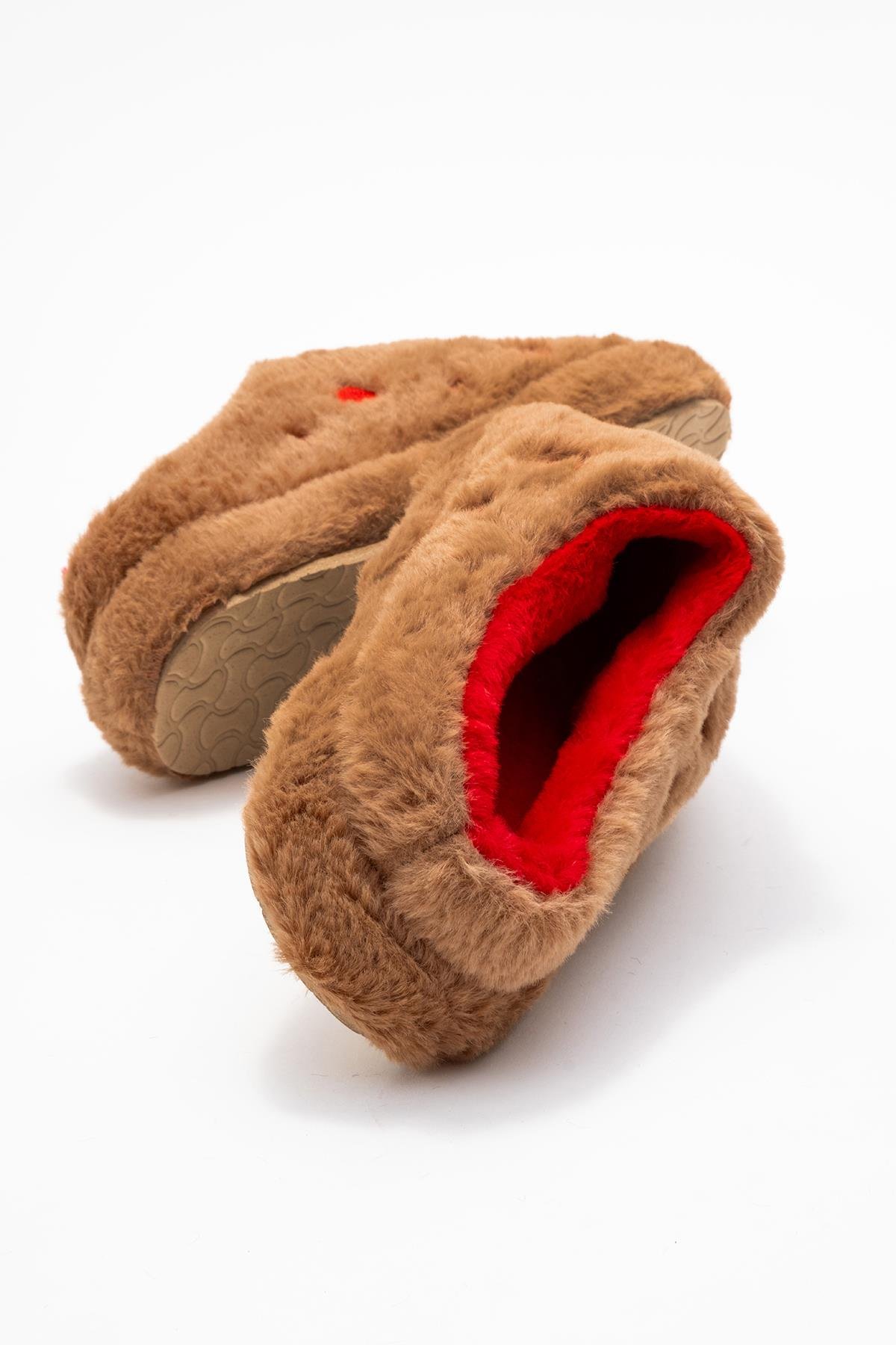 Kadın Arkası Açık Kalpli Tüylü Ev Terliği; VİZON - Görsel 5