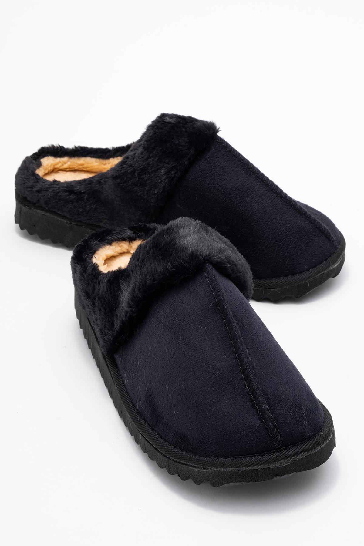 Kadın Arkası Açık Tüylü Ev Terliği; SİYAH - Görsel 2