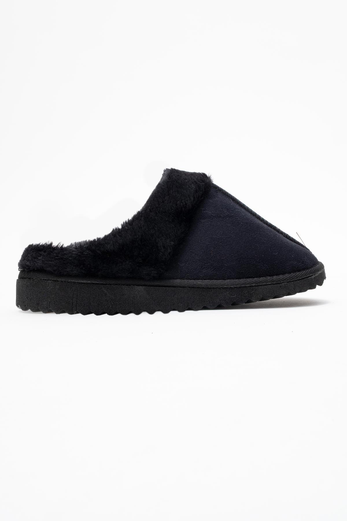 Kadın Arkası Açık Tüylü Ev Terliği; SİYAH - Görsel 3