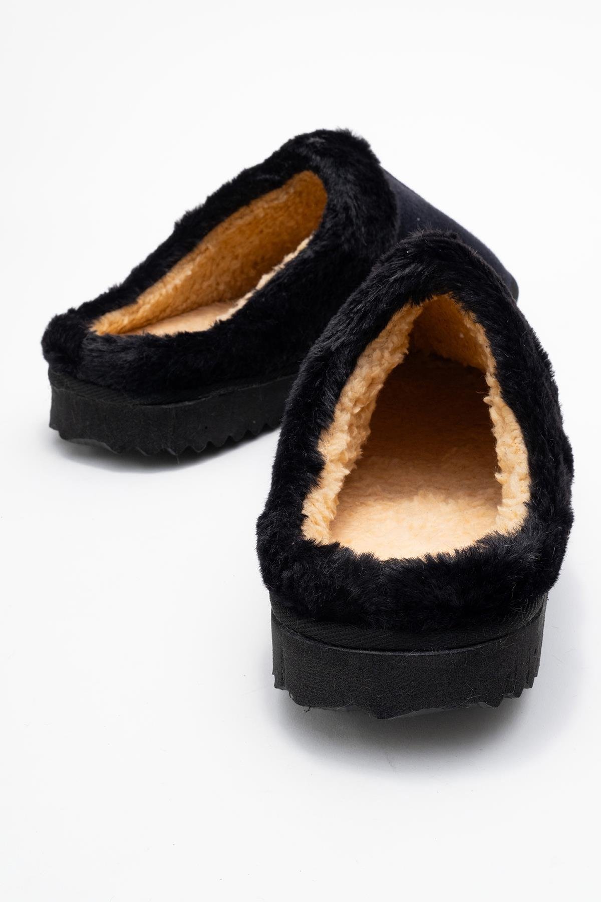 Kadın Arkası Açık Tüylü Ev Terliği; SİYAH - Görsel 5