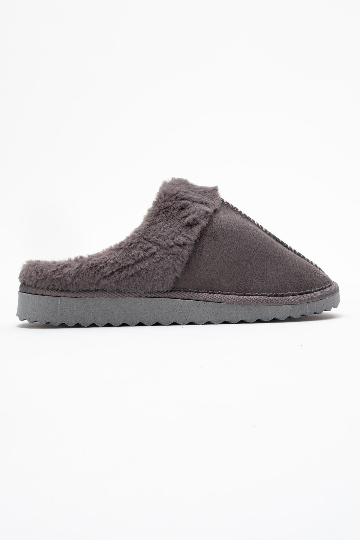 Kadın Arkası Açık Tüylü Ev Terliği; GRİ - Görsel 3