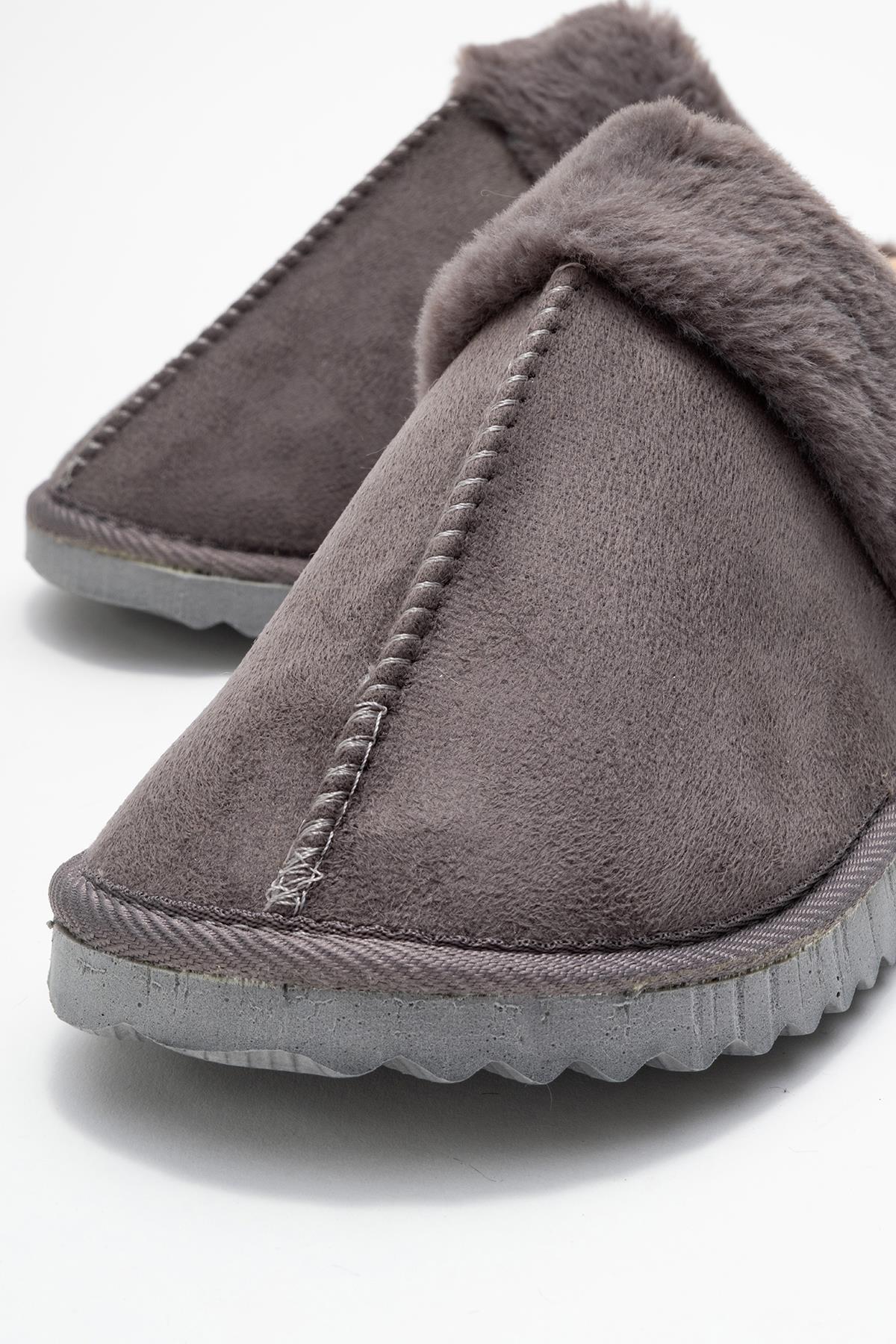 Kadın Arkası Açık Tüylü Ev Terliği; GRİ - Görsel 4