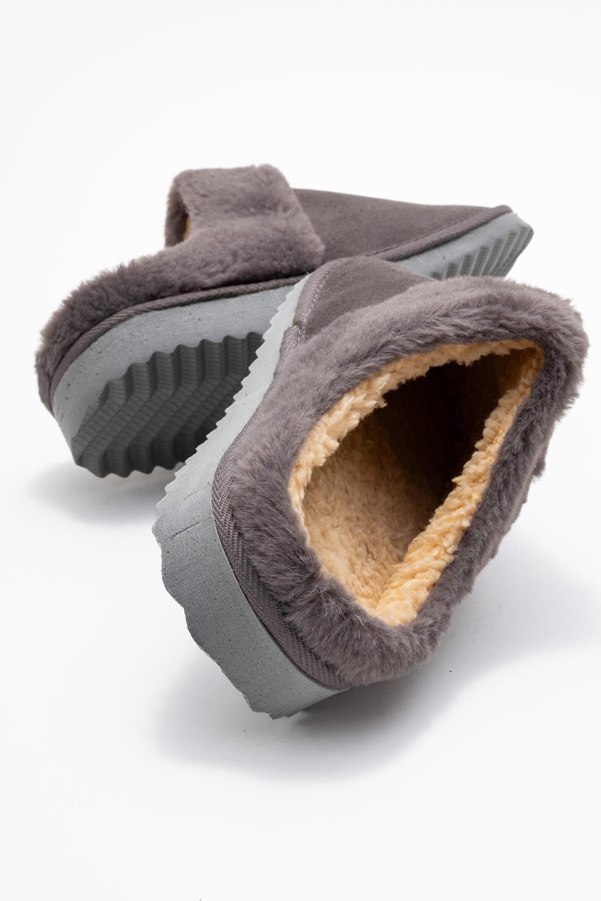 Kadın Arkası Açık Tüylü Ev Terliği; GRİ - Görsel 5