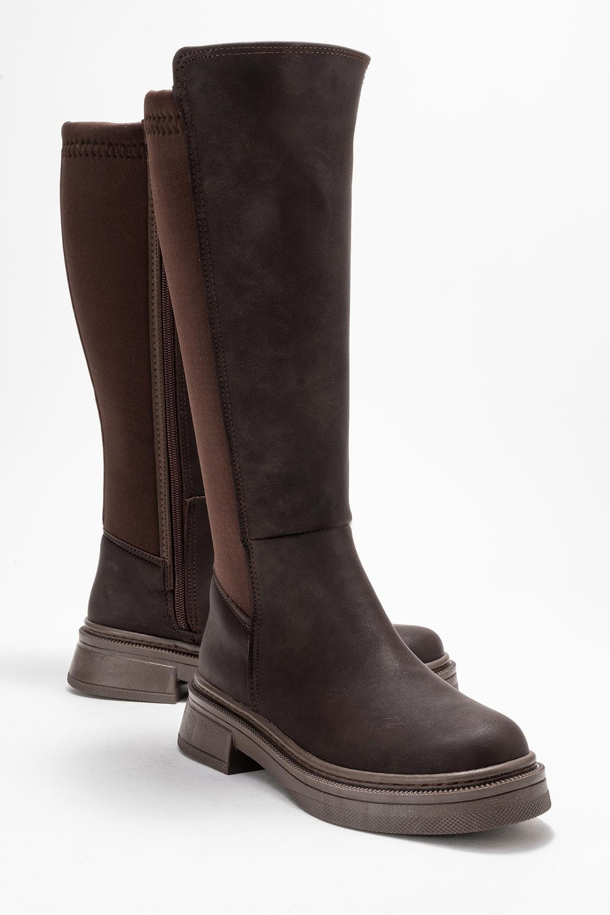 Kadın Düz Streçli Çizme KAHVE ZÜMRÜT - Görsel 2