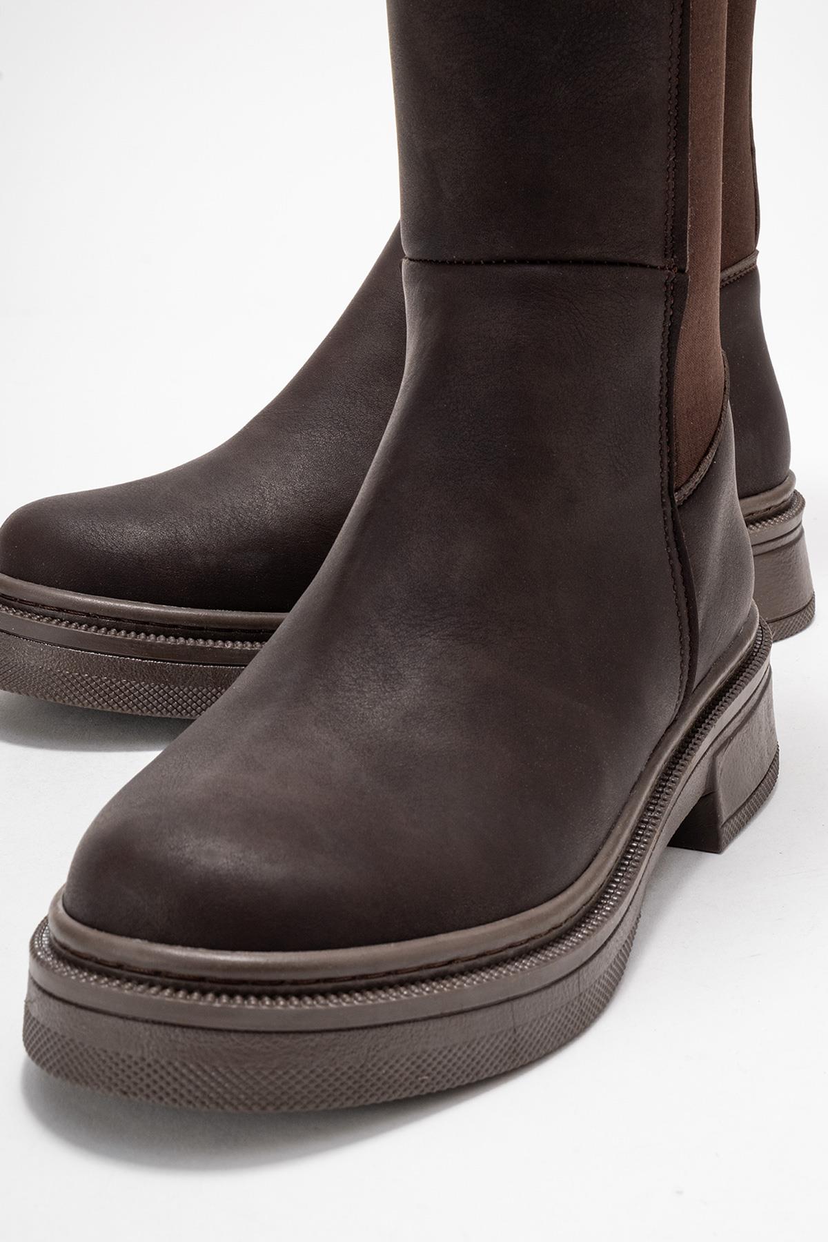 Kadın Düz Streçli Çizme KAHVE ZÜMRÜT - Görsel 4