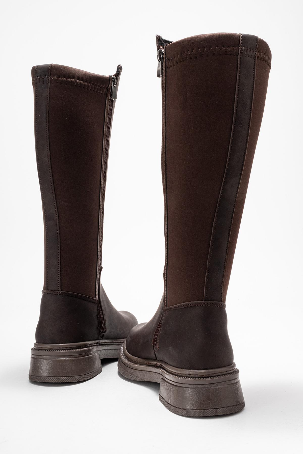 Kadın Düz Streçli Çizme KAHVE ZÜMRÜT - Görsel 5