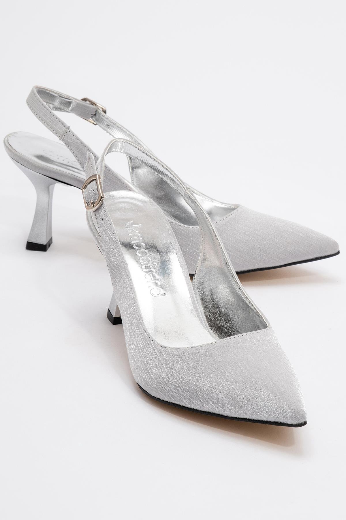 Kadın Topuklu Ayakkabı GÜMÜŞ ÇİZGİLİ SATEN - Görsel 2