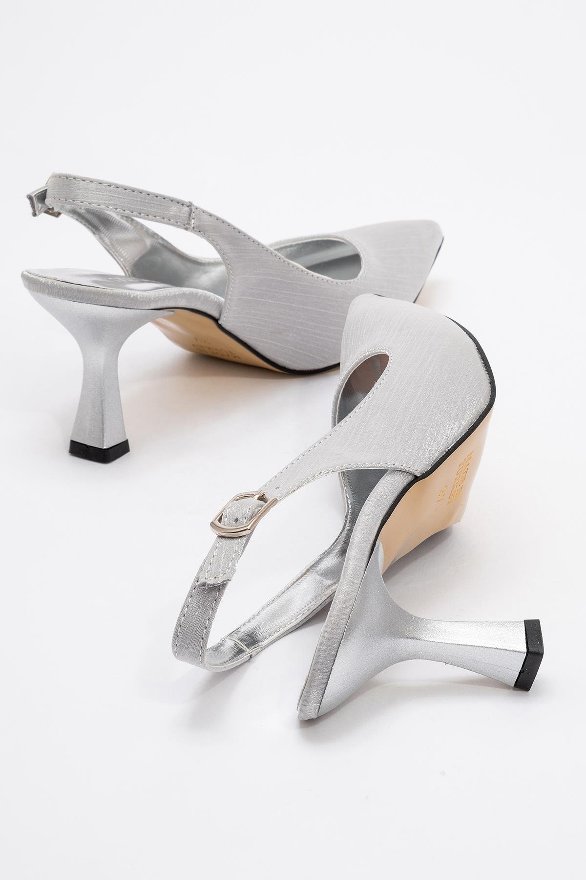 Kadın Topuklu Ayakkabı GÜMÜŞ ÇİZGİLİ SATEN - Görsel 5