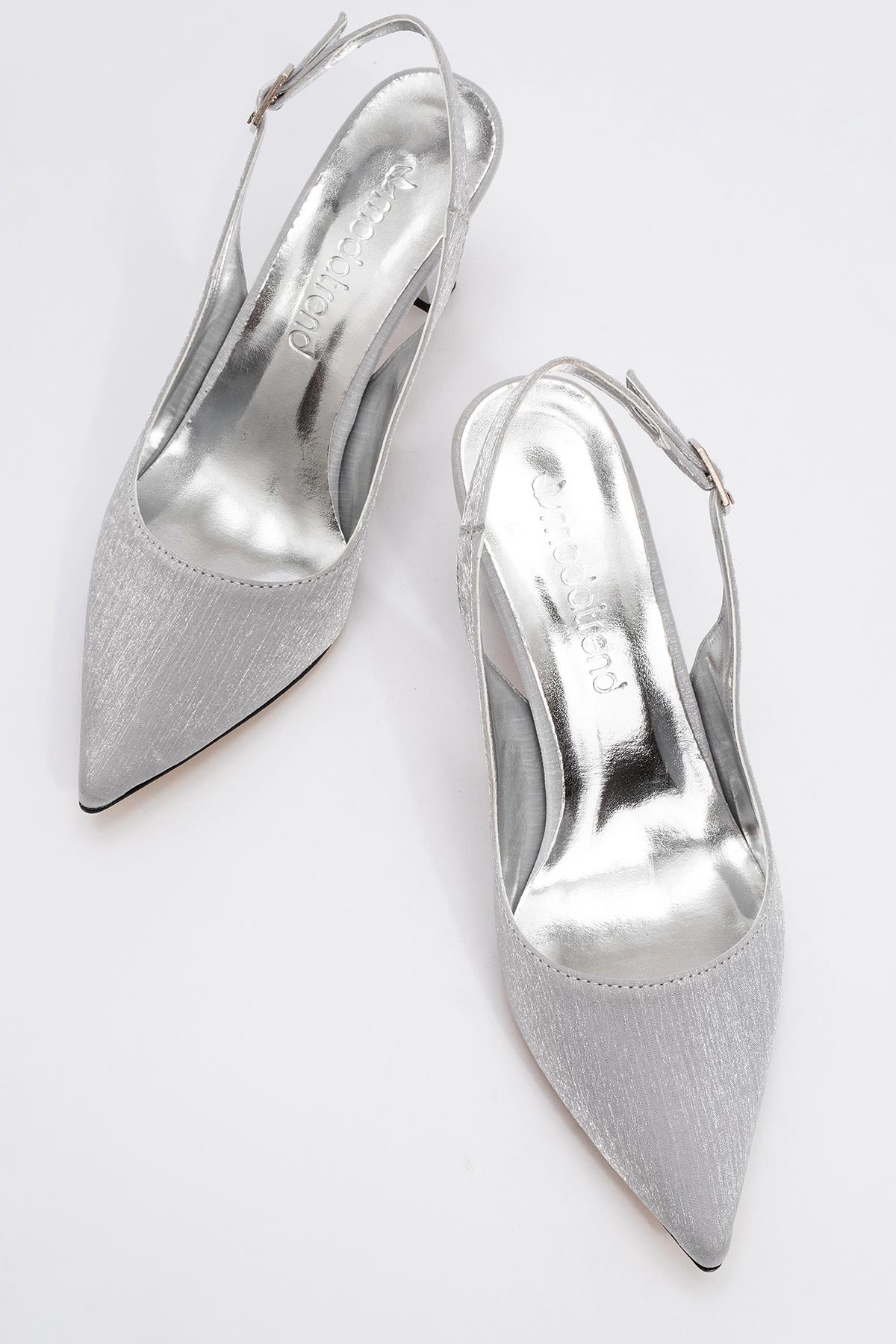 Kadın Topuklu Ayakkabı GÜMÜŞ ÇİZGİLİ SATEN - Görsel 6