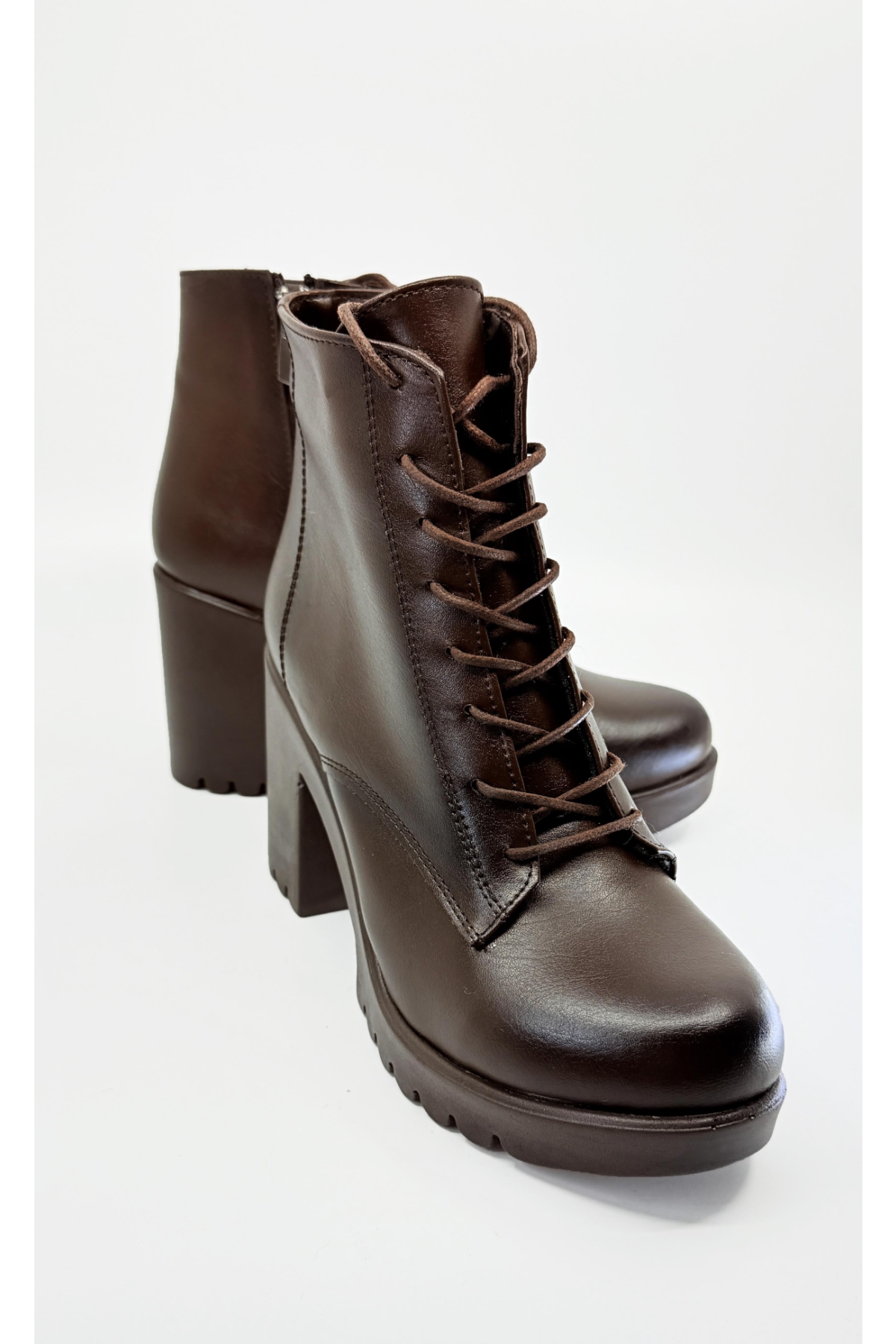 Bağcıklı Kadın Topuklu Bot KAHVERENGİ CİLT - Görsel 2