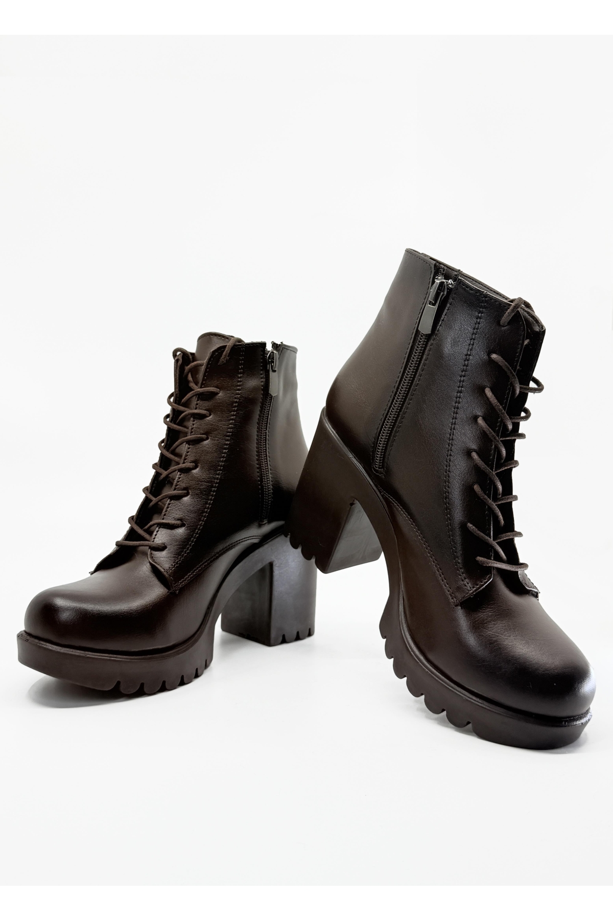 Bağcıklı Kadın Topuklu Bot KAHVERENGİ CİLT - Görsel 4