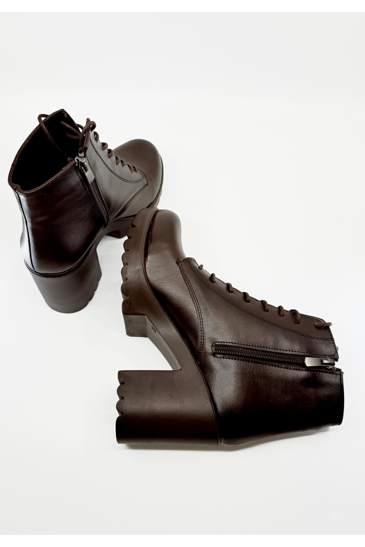 Bağcıklı Kadın Topuklu Bot KAHVERENGİ CİLT - Görsel 5