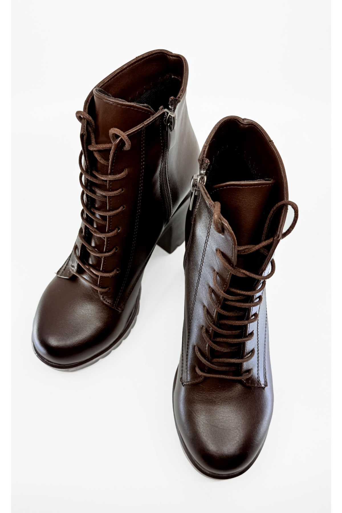 Bağcıklı Kadın Topuklu Bot KAHVERENGİ CİLT - Görsel 7