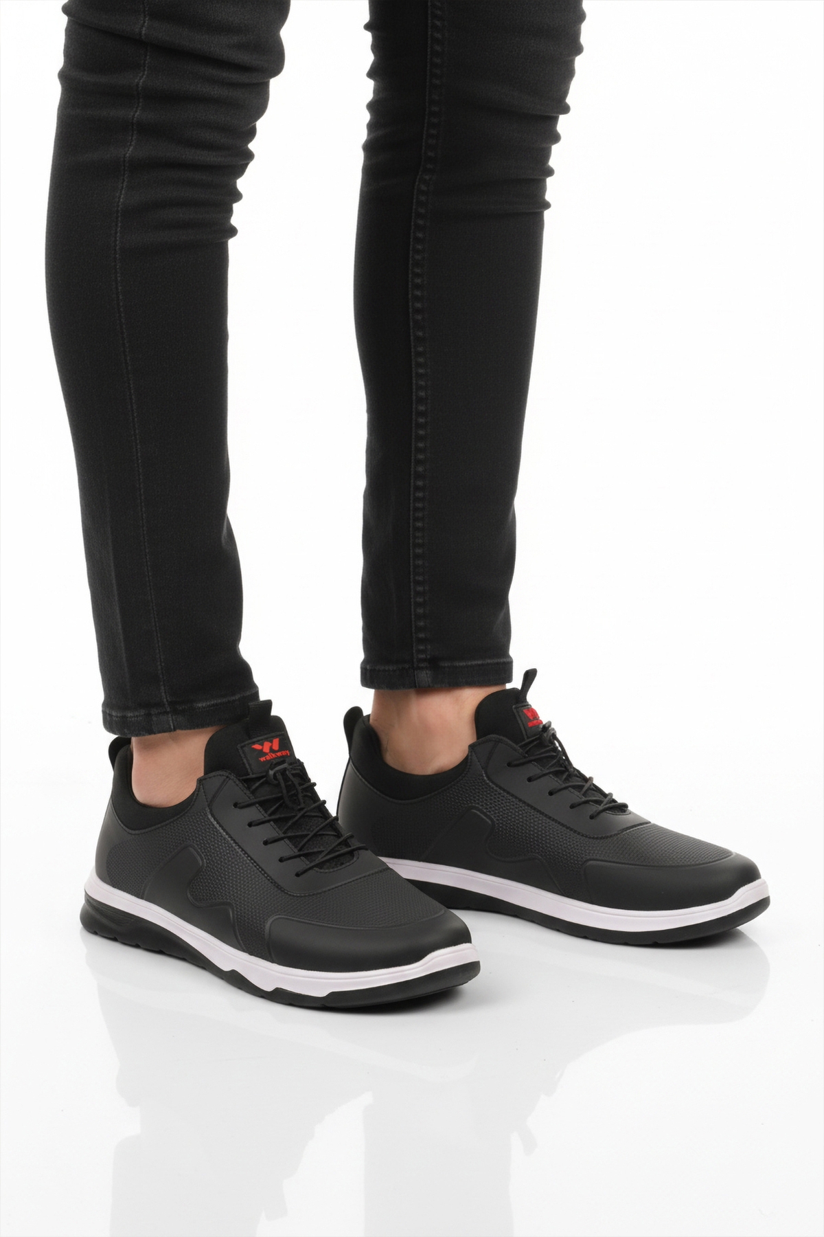 Siyah Kırmızı Lastik Bağcıklı Hafif Esnek Erkek Spor Ayakkabı Kaif 2323 M - Görsel 2