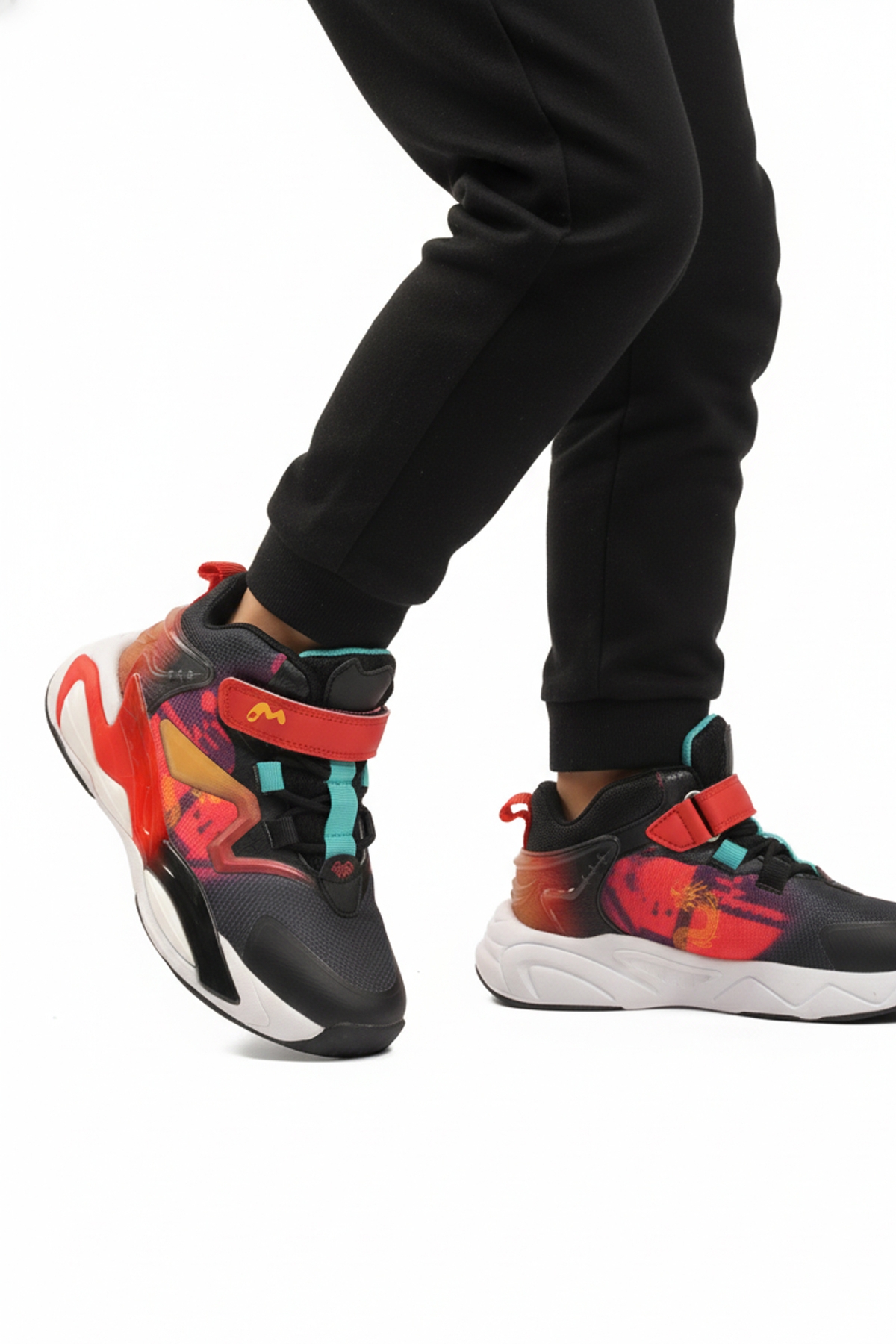 Siyah Kırmızı Cırtlı Hafif Esnek Erkek Çocuk Spor Ayakkabı 161-T5411102 F - Görsel 2