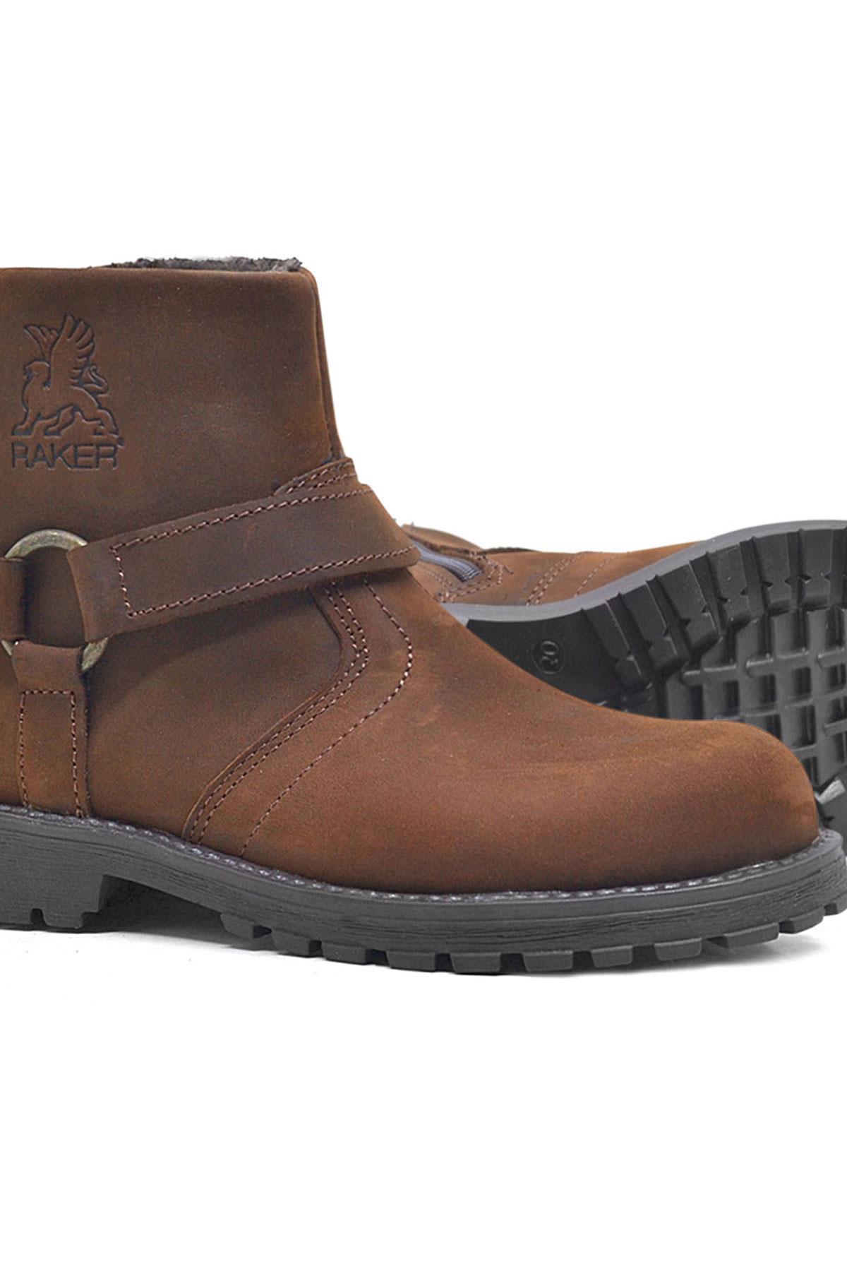 Chiron Hakiki Deri Tarçın Rengi Fermuarlı Çocuk Çizme - Görsel 3