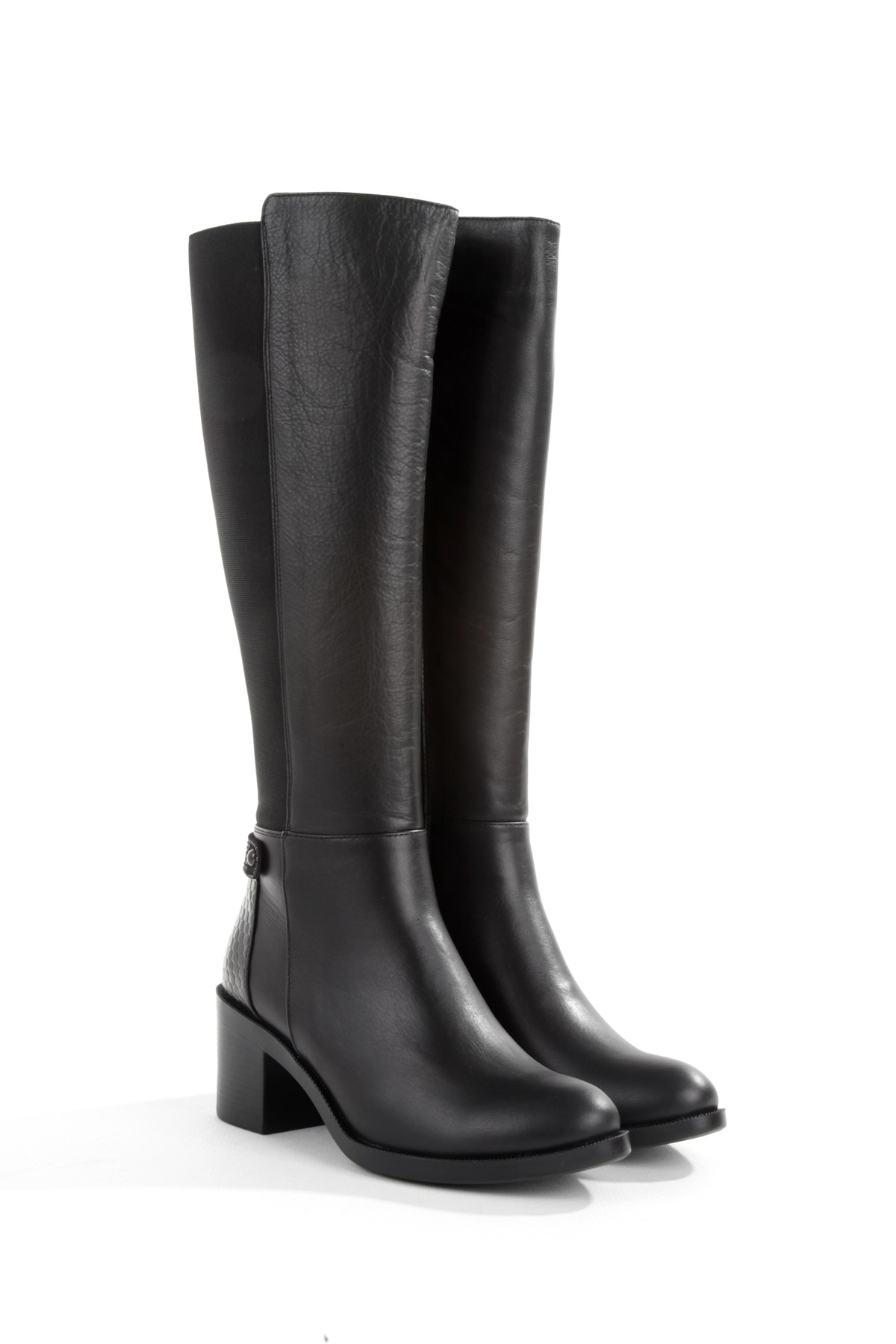 Siyah Hakiki Deri Lastikli Kalın Topuk Kadın Çizme Bicheno - Görsel 3