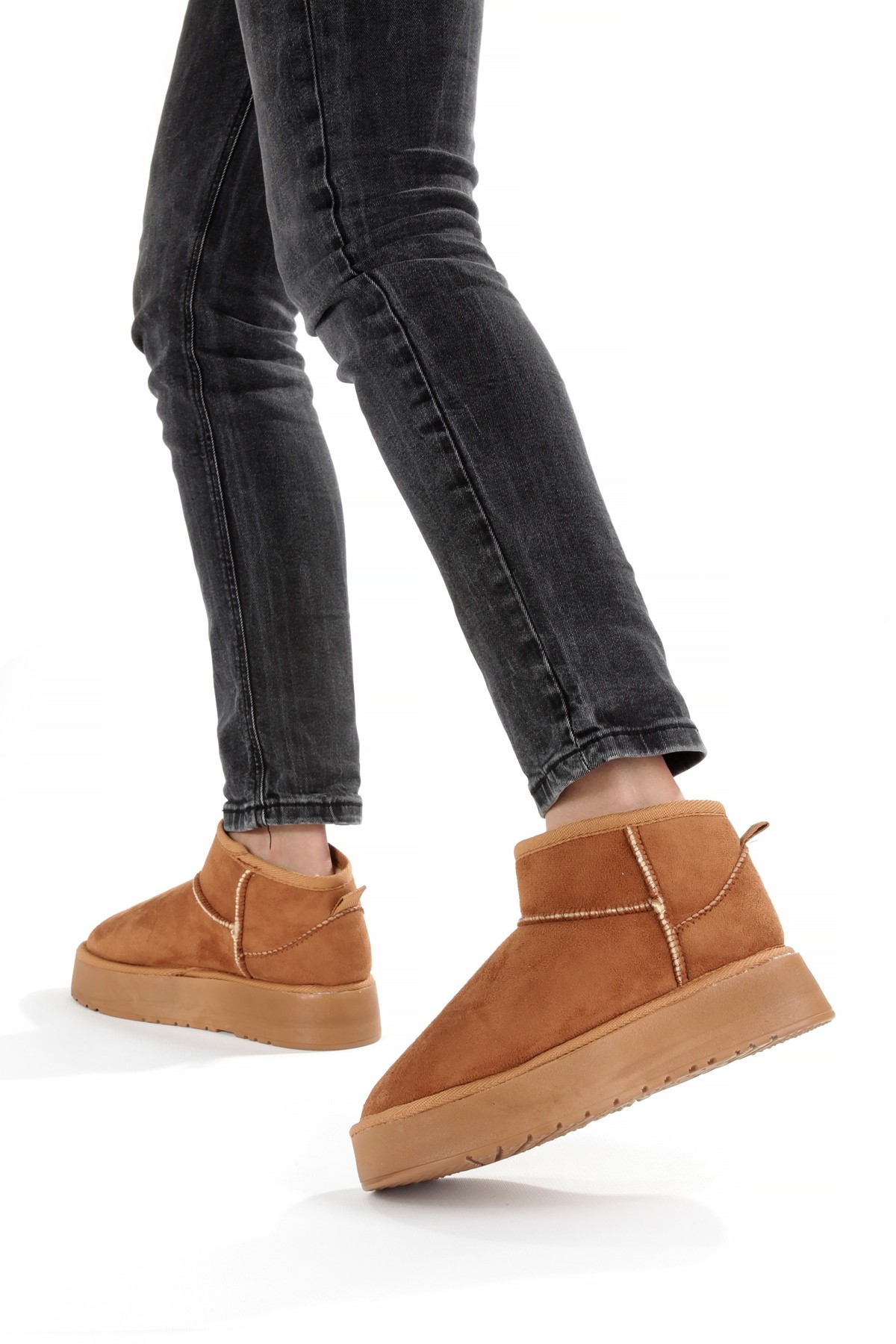 Taba Süet Kalın Taban İçi Yünlü Kürklü Kadın Bot FON44 - Görsel 3