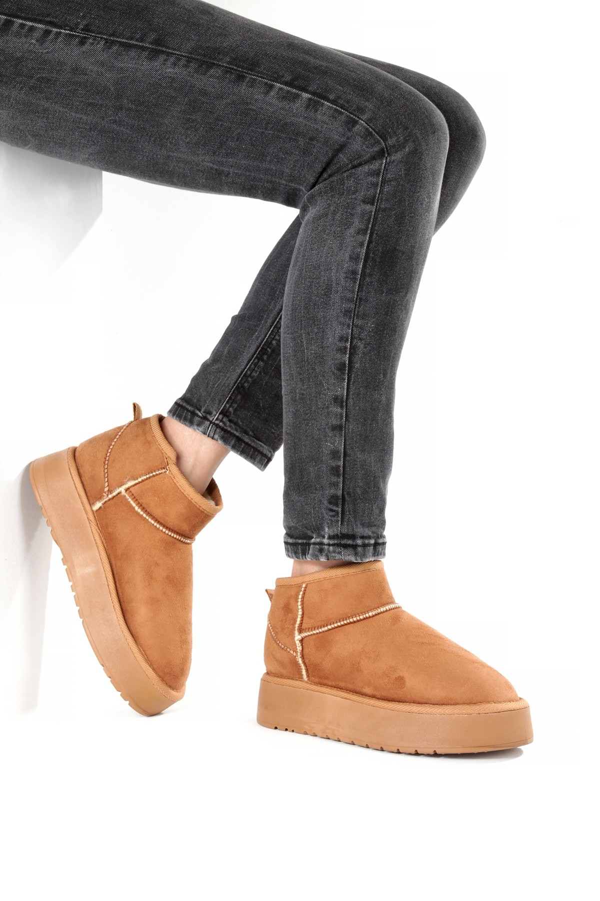 Taba Süet Kalın Taban İçi Yünlü Kürklü Kadın Bot FON44 - Görsel 5