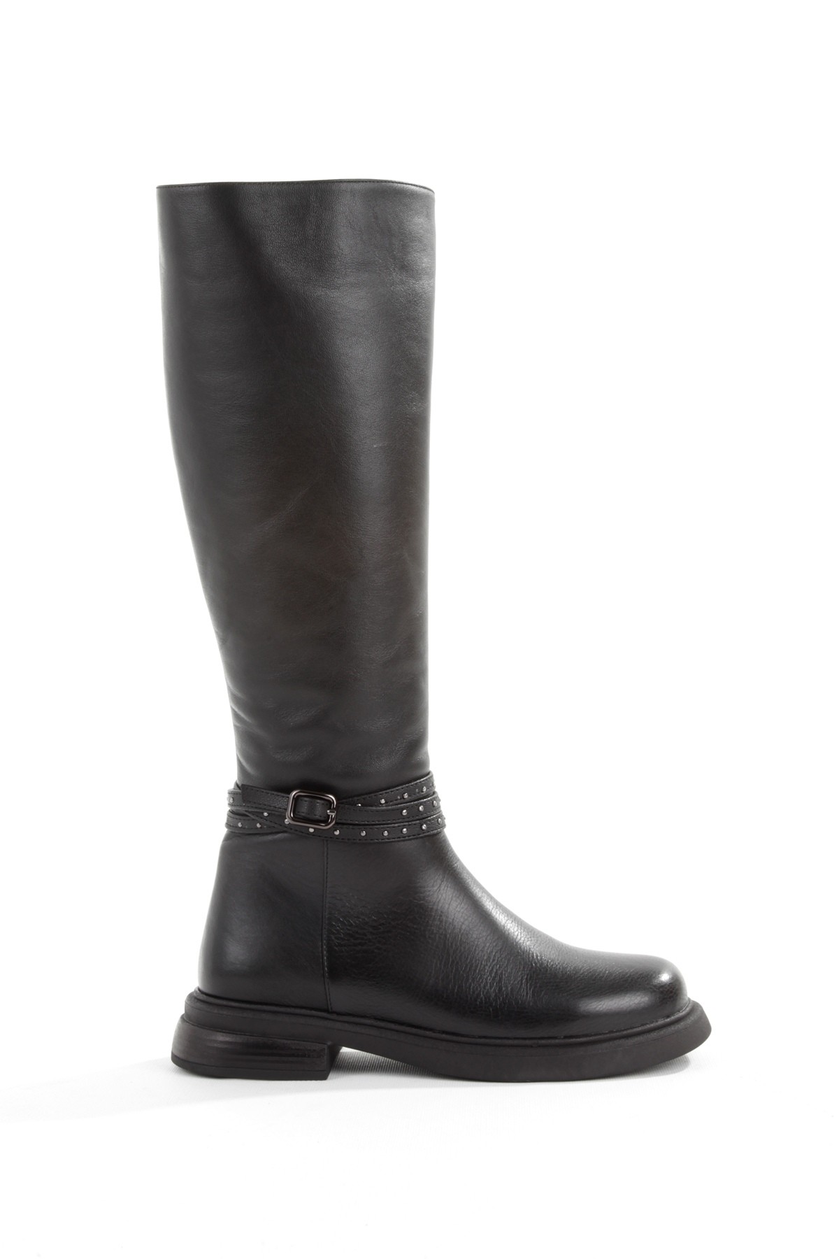 Siyah Hakiki Deri Topuksuz Günlük Kadın Çizme Vildo - Görsel 6