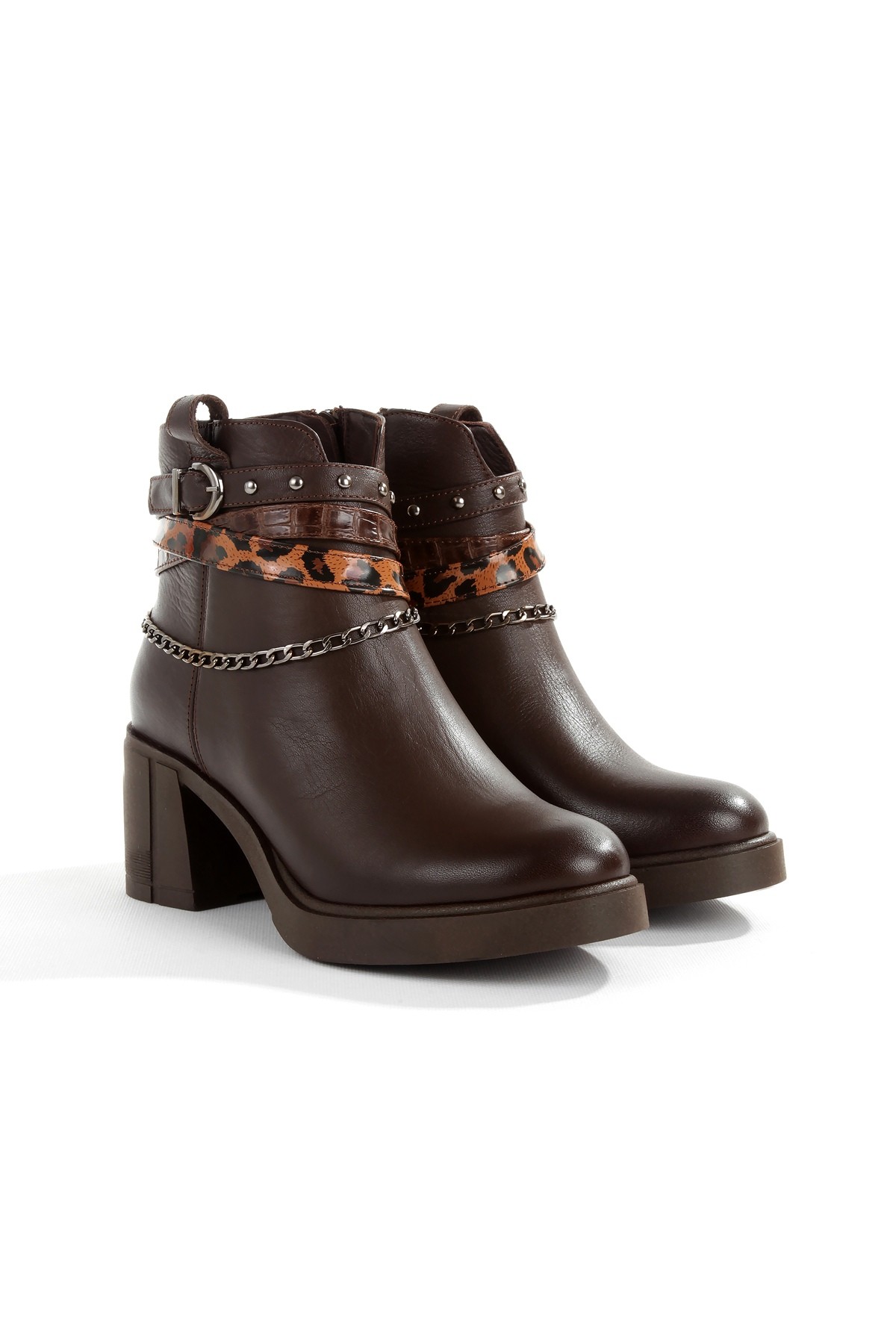 Acı Kahve Rengi Hakiki Deri Kalın Topuklu Günlük Kadın Bot Uldef - Görsel 3